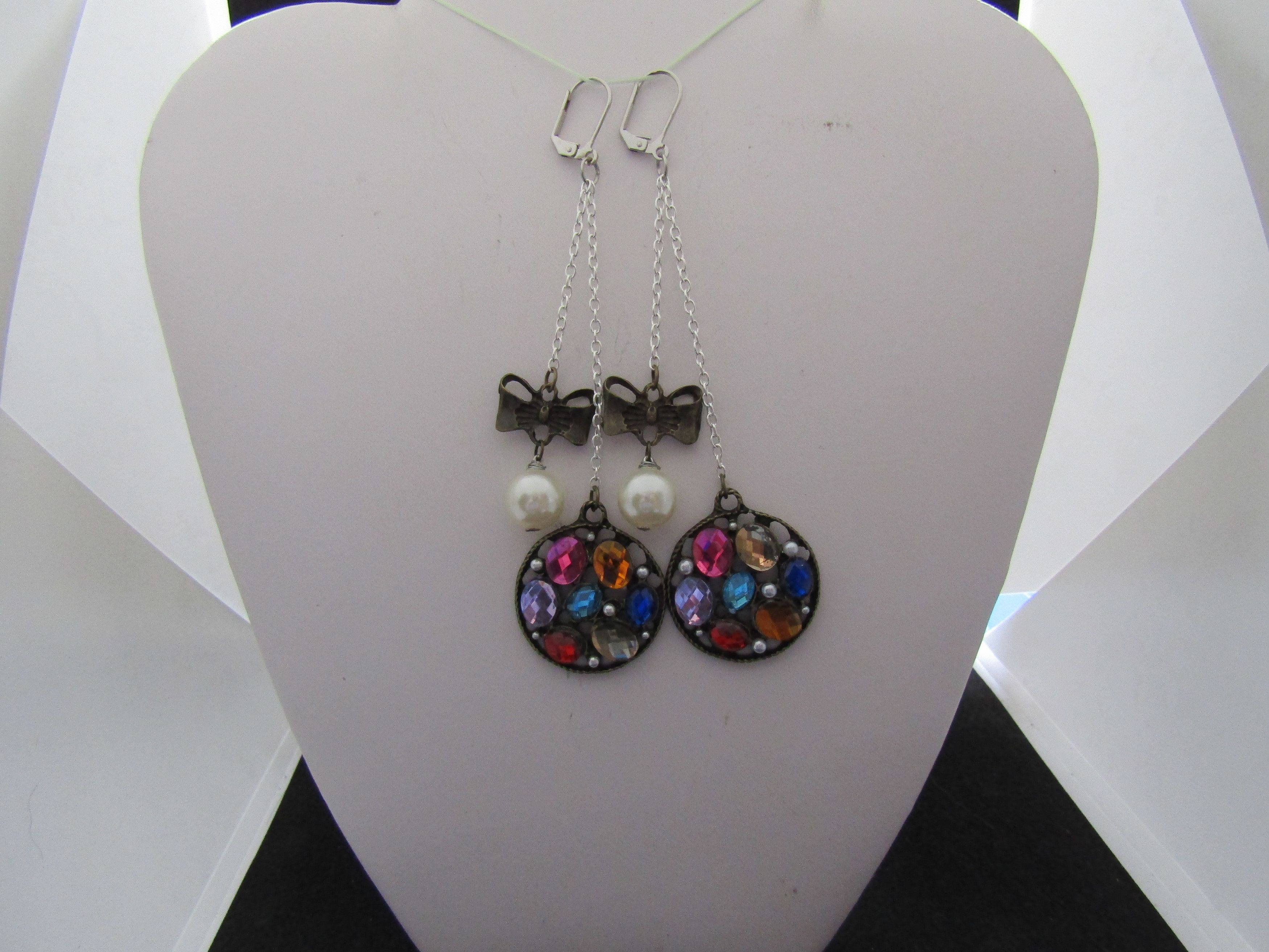 Handmade Mix Czs Leverback Hoop Earrings with Pearl Bead Size ONE SIZE - 2 Thumbnail
