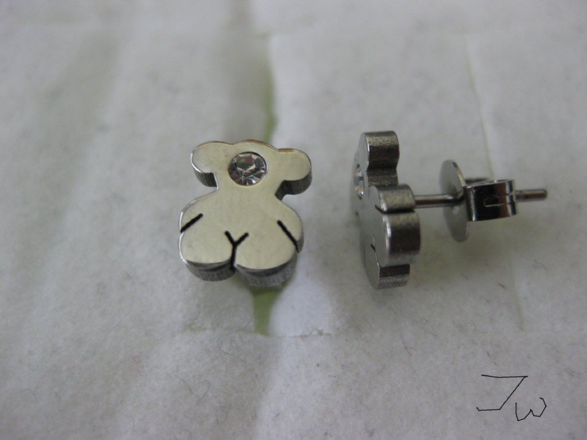 Jewelry x Vintage Monster Stainless Steel Stud Earrings With Cz in Silver, Men's