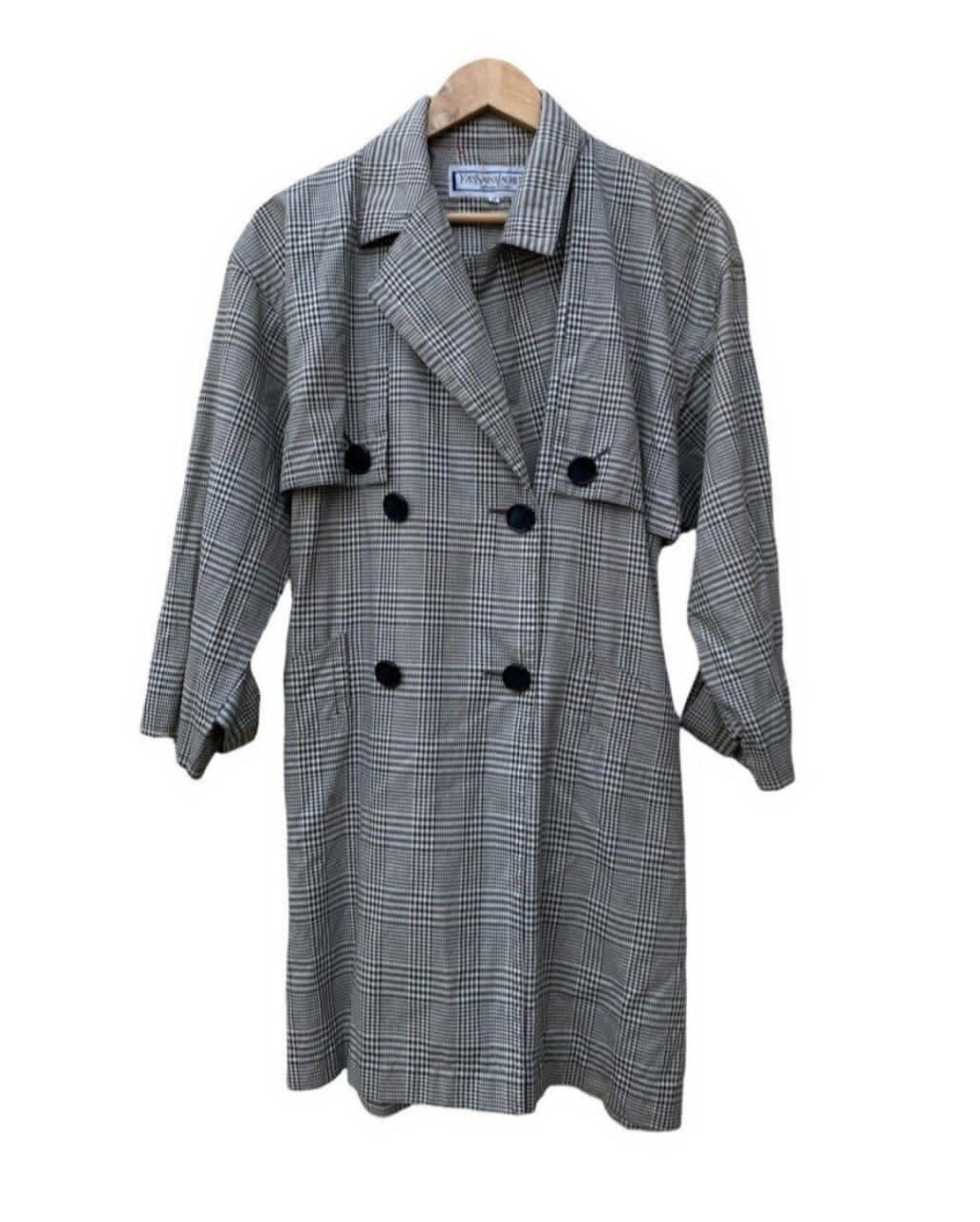 image of Vintage YVES Saint Laurent Trench Coat Checked, Women's (Size Small)