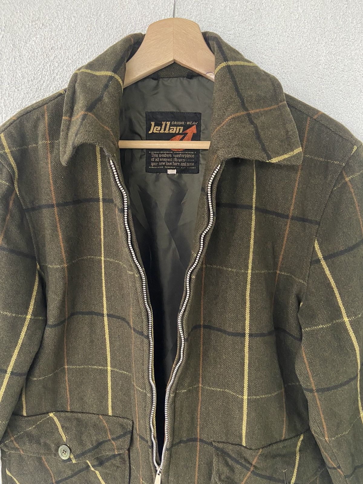 Japanese Brand Vintage Jellan Checkered Zip Up Wool Jacket Size US L / EU 52-54 / 3 - 4 Thumbnail