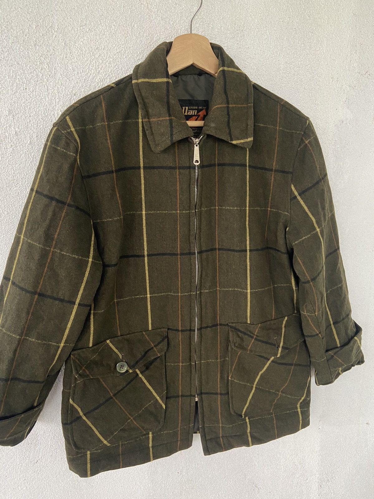 Japanese Brand Vintage Jellan Checkered Zip Up Wool Jacket Size US L / EU 52-54 / 3 - 3 Thumbnail