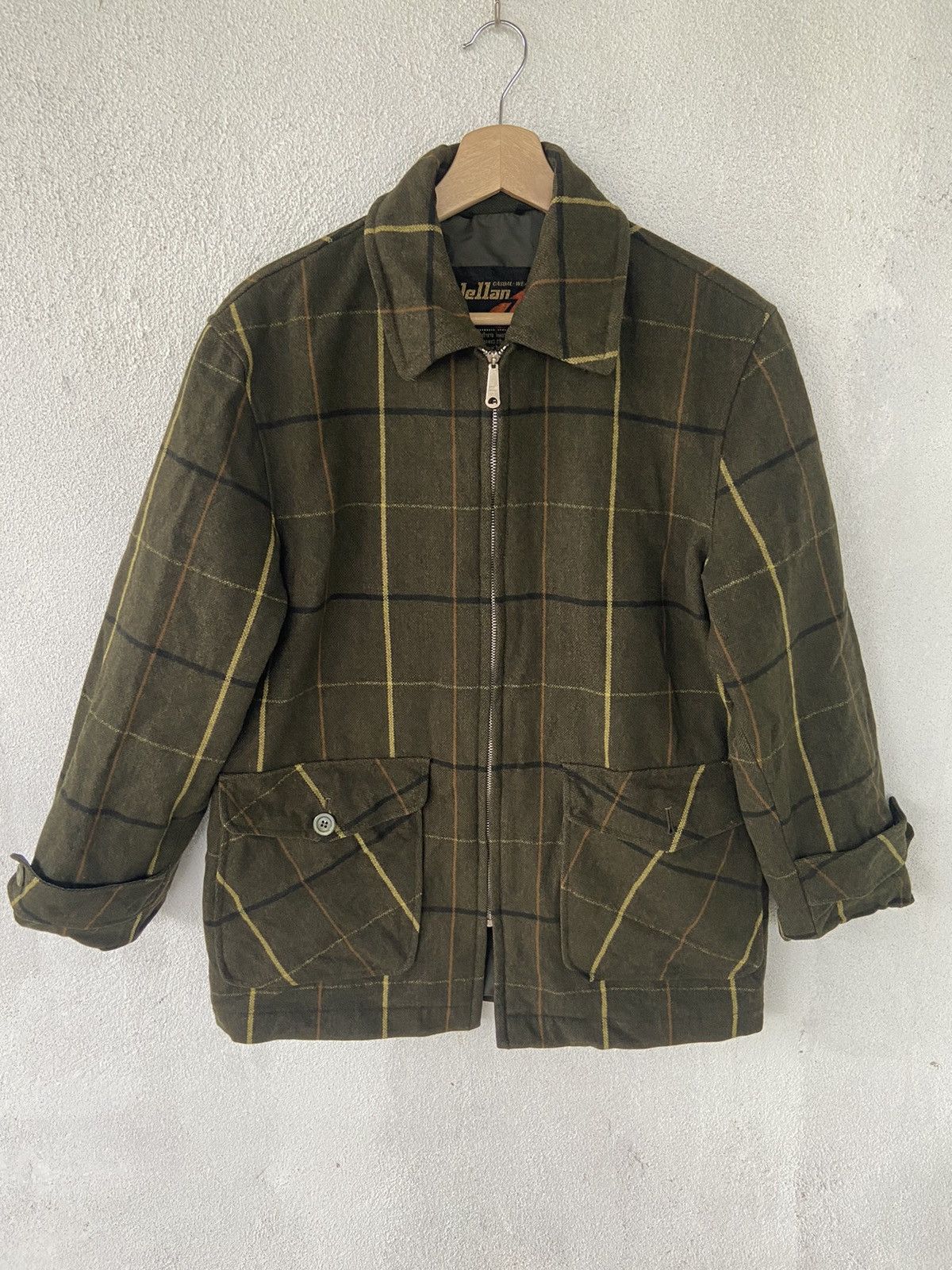 Japanese Brand Vintage Jellan Checkered Zip Up Wool Jacket Size US L / EU 52-54 / 3 - 1 Thumbnail