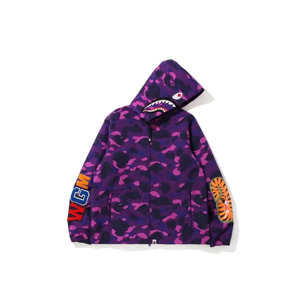 Pre-owned Bape Color Camo Wgm Shark Hoodie Jacket Purple