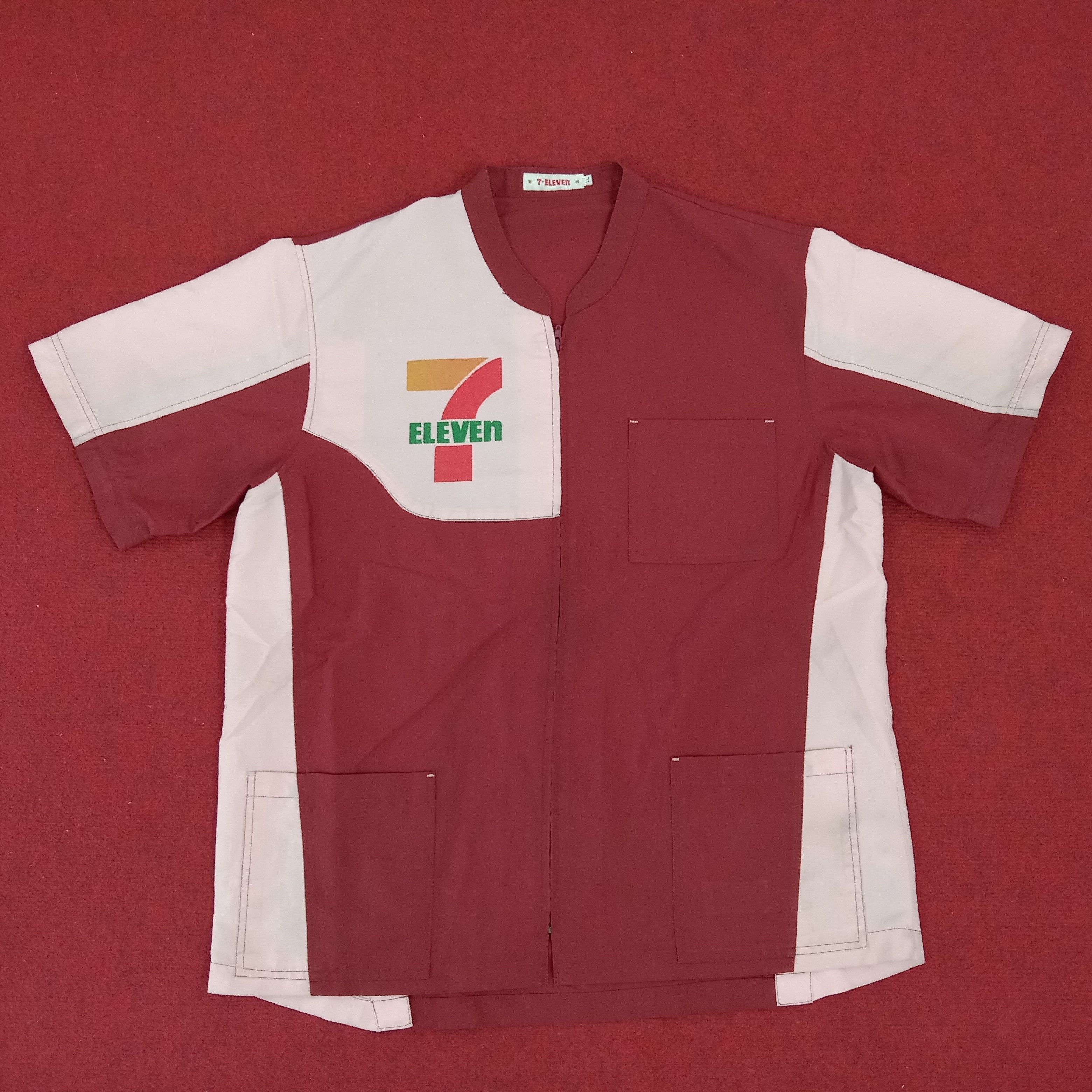 image of Vintage x Workers 7 Eleven Japanese Workers Working Uniform Shirt Jacket in Maroon (Size Large)