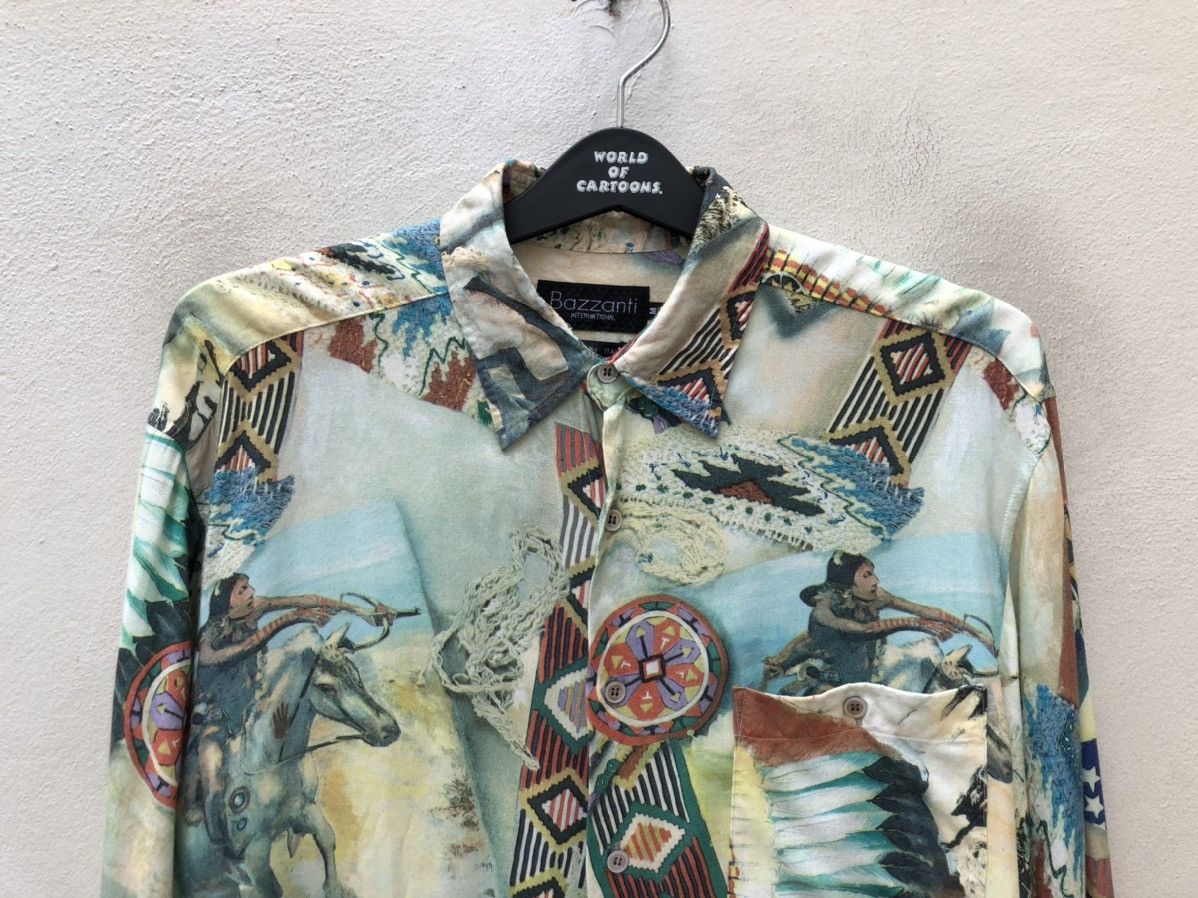 Vintage Bazzanti Indian Motif Chief Hunting Rayon Long Sleeve Shirt Size US M / EU 48-50 / 2 - 2 Thumbnail