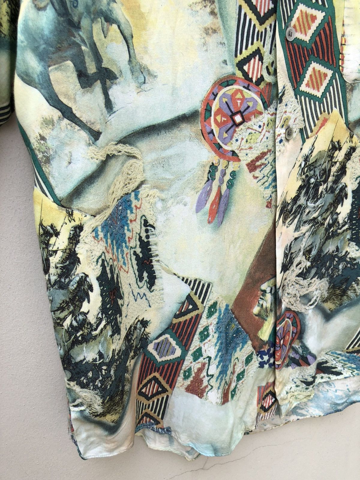 Vintage Bazzanti Indian Motif Chief Hunting Rayon Long Sleeve Shirt Size US M / EU 48-50 / 2 - 9 Thumbnail