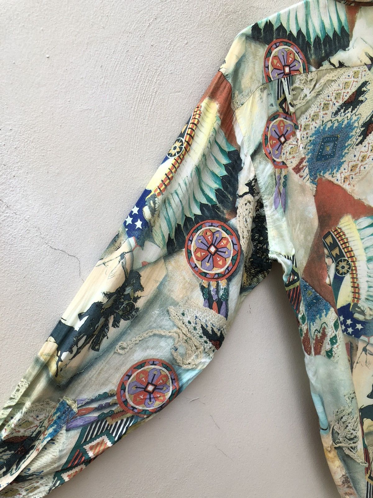 Vintage Bazzanti Indian Motif Chief Hunting Rayon Long Sleeve Shirt Size US M / EU 48-50 / 2 - 23 Thumbnail