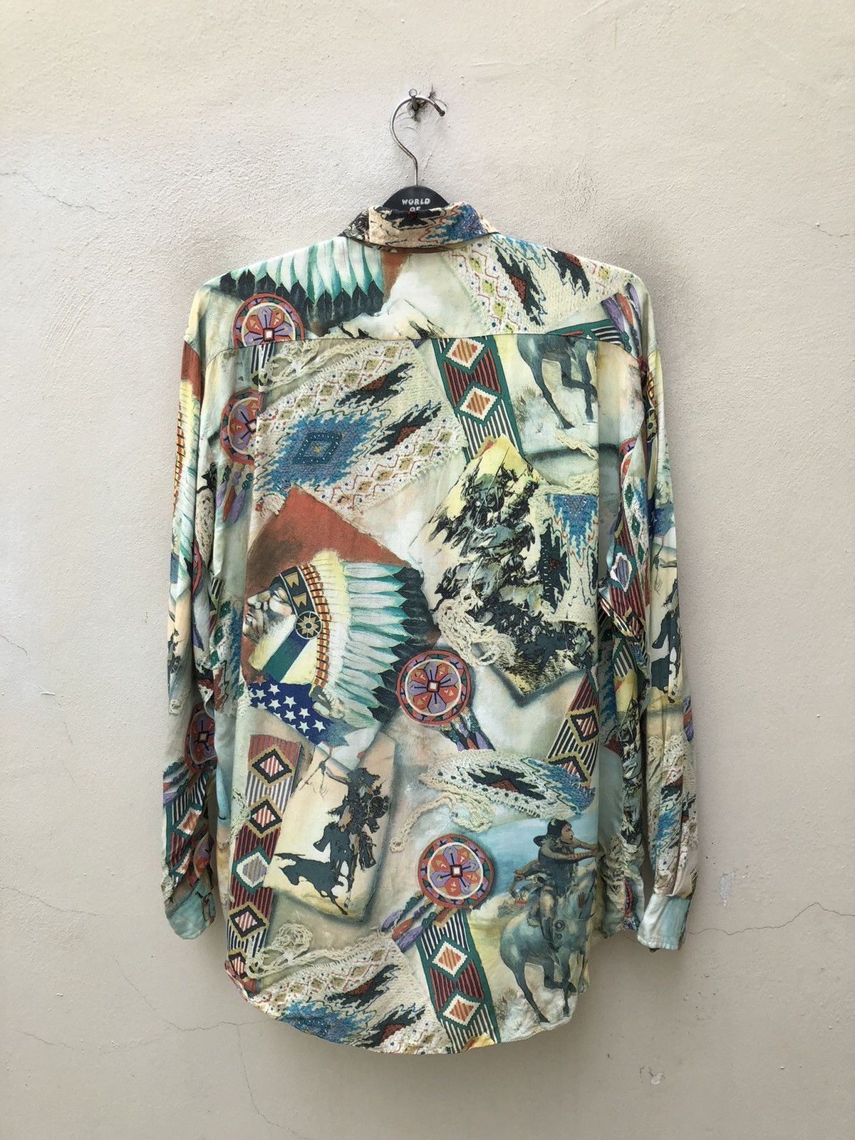 Vintage Bazzanti Indian Motif Chief Hunting Rayon Long Sleeve Shirt Size US M / EU 48-50 / 2 - 13 Thumbnail