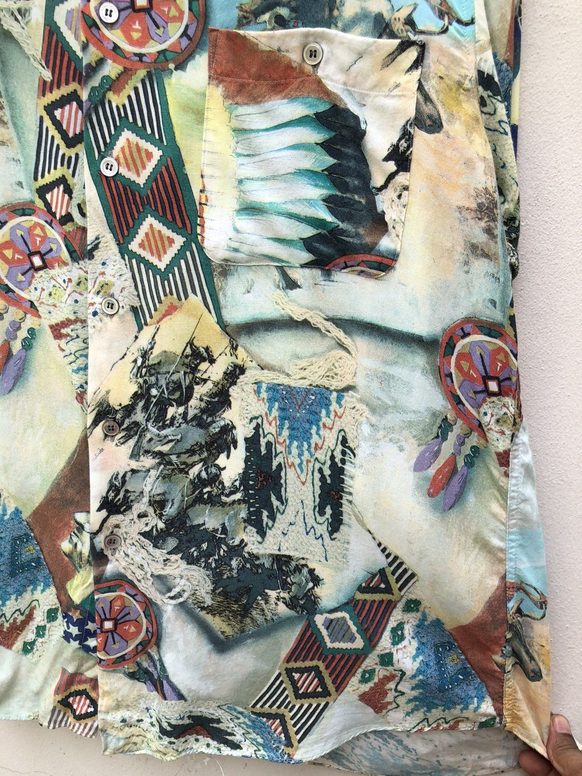 Vintage Bazzanti Indian Motif Chief Hunting Rayon Long Sleeve Shirt Size US M / EU 48-50 / 2 - 6 Thumbnail