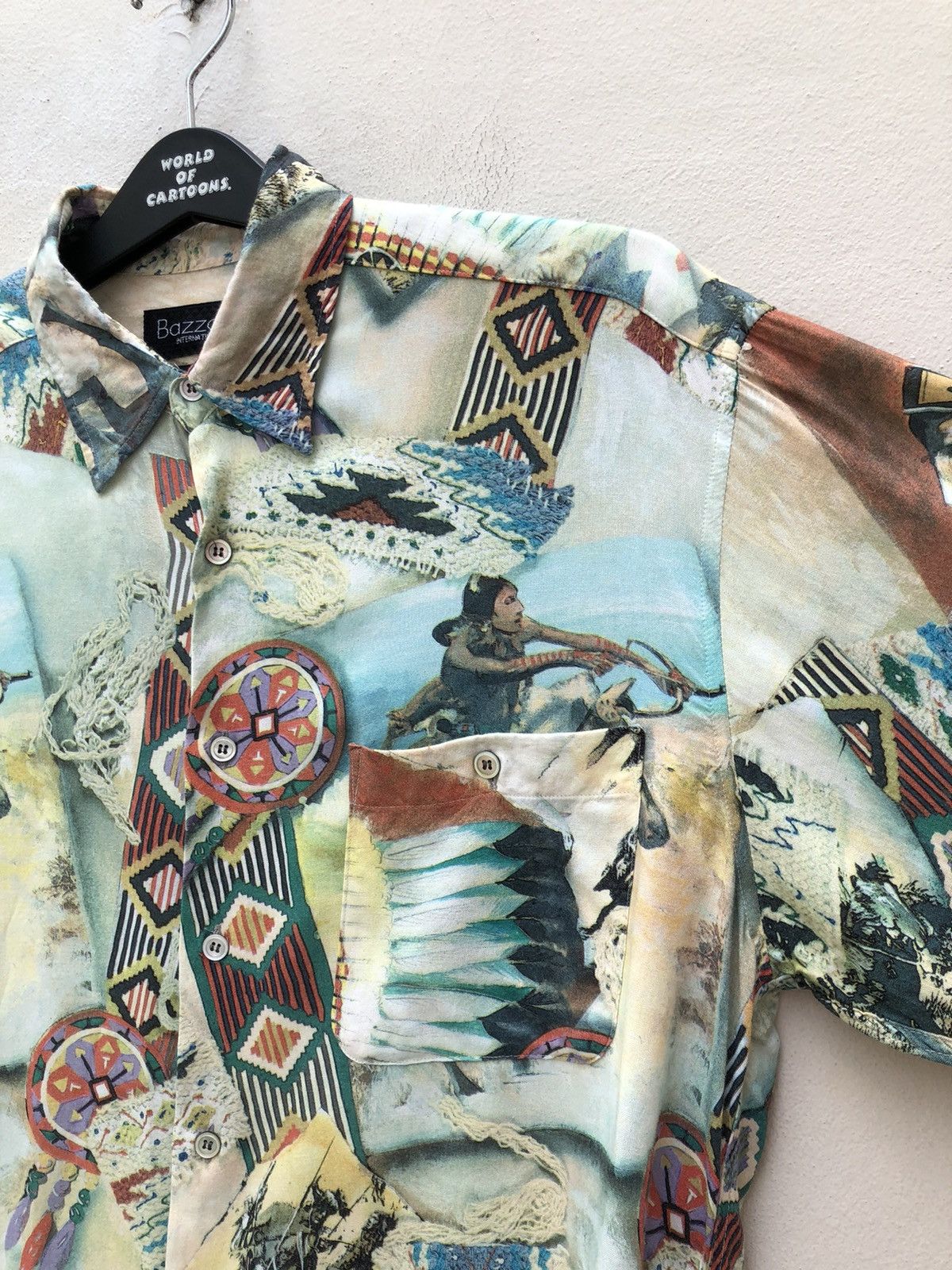 Vintage Bazzanti Indian Motif Chief Hunting Rayon Long Sleeve Shirt Size US M / EU 48-50 / 2 - 5 Thumbnail