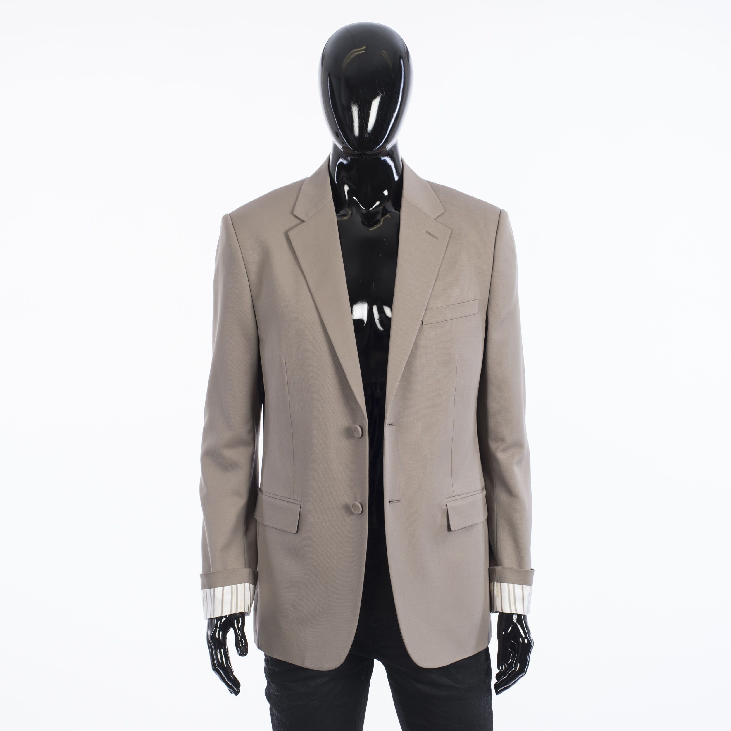Dior SS21 Blazer With 'Dior' Striped Cuffs In Beige Wool Twill Size 40R - 2 Thumbnail