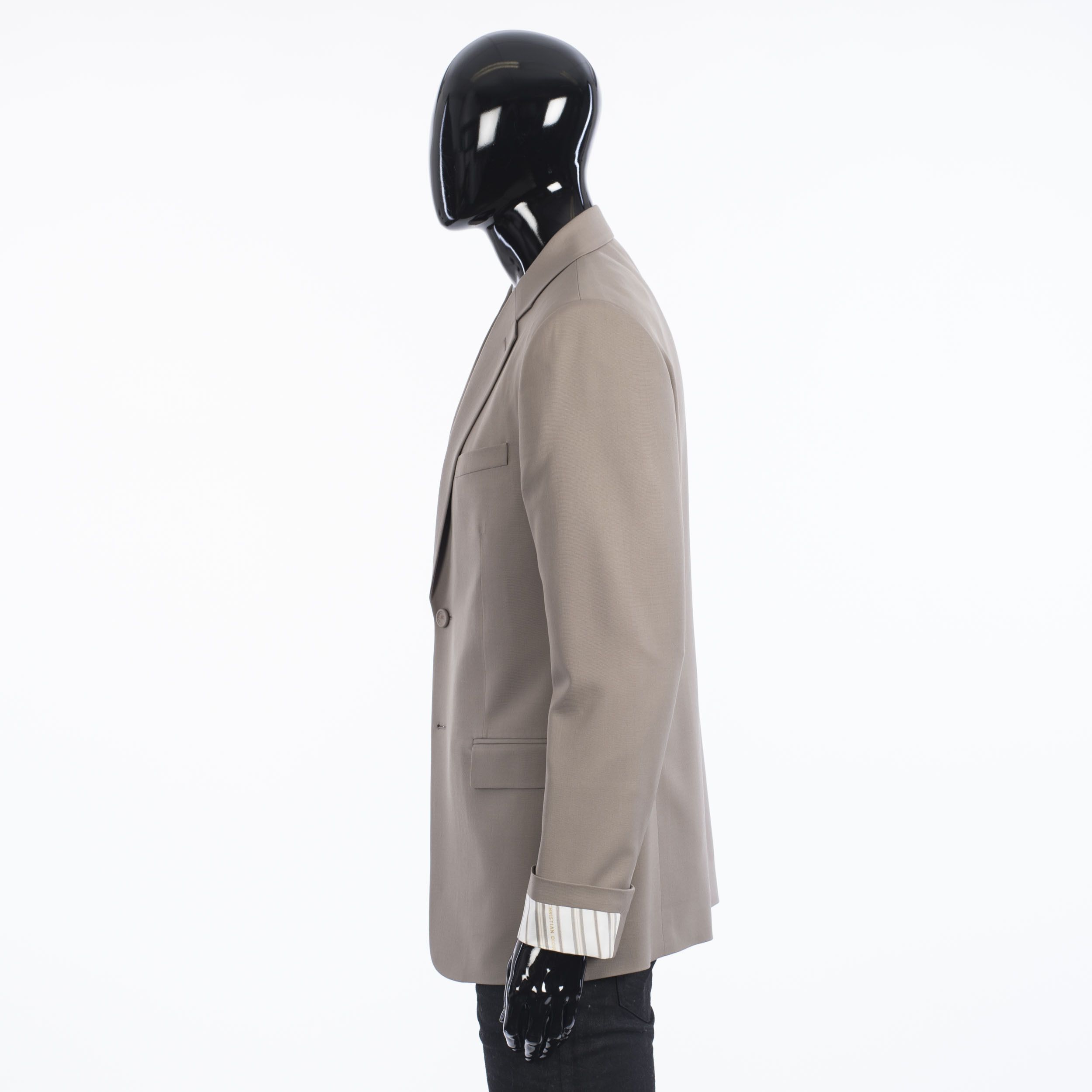 Dior SS21 Blazer With 'Dior' Striped Cuffs In Beige Wool Twill Size 40R - 4 Thumbnail