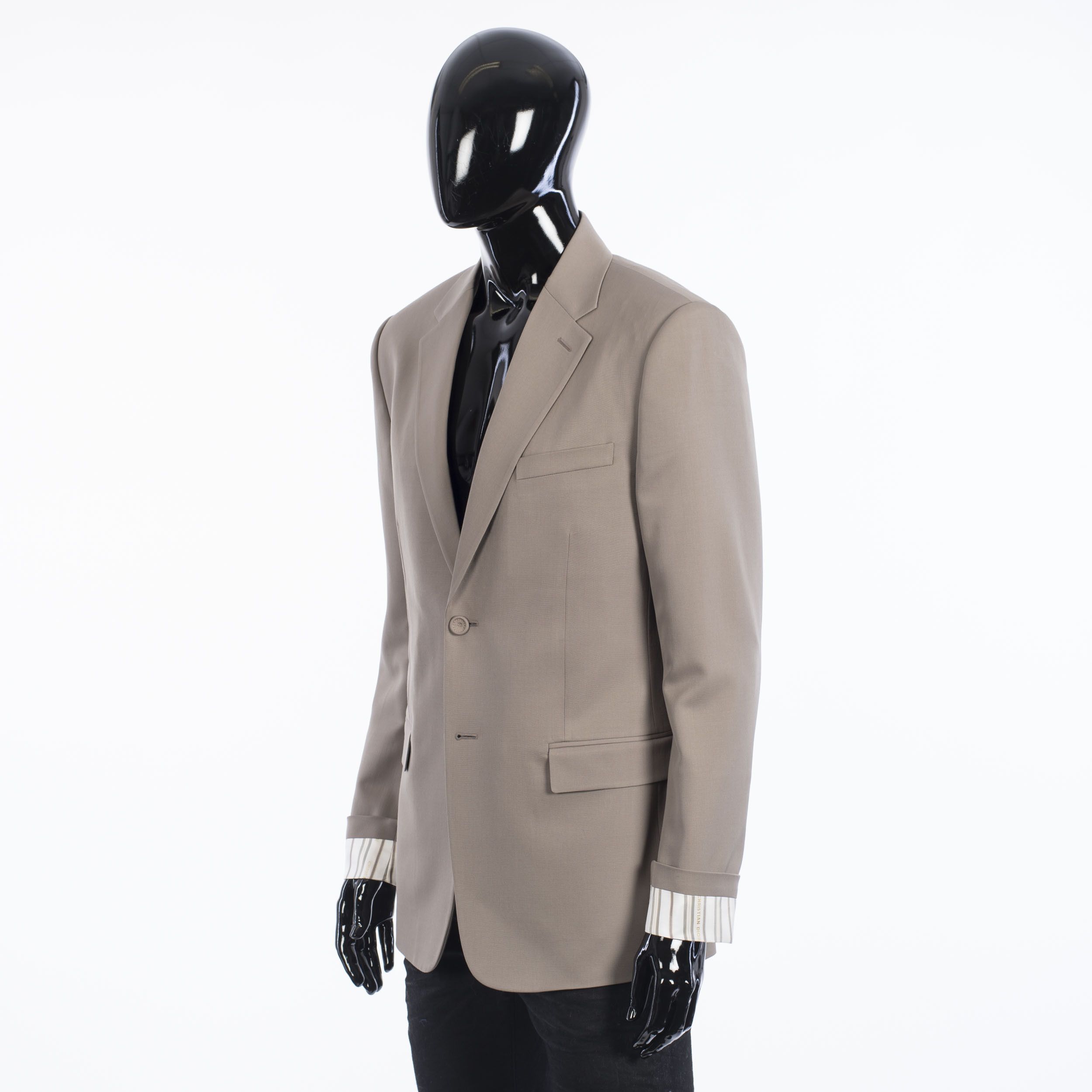 Dior SS21 Blazer With 'Dior' Striped Cuffs In Beige Wool Twill Size 40R - 3 Thumbnail