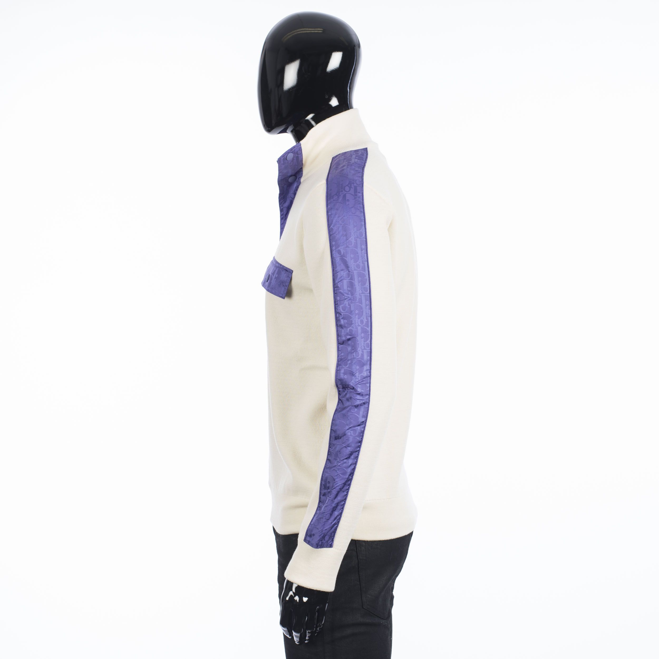 Dior High Collar Sweater With Oblique Inserts In White Wool Size US L / EU 52-54 / 3 - 3 Thumbnail