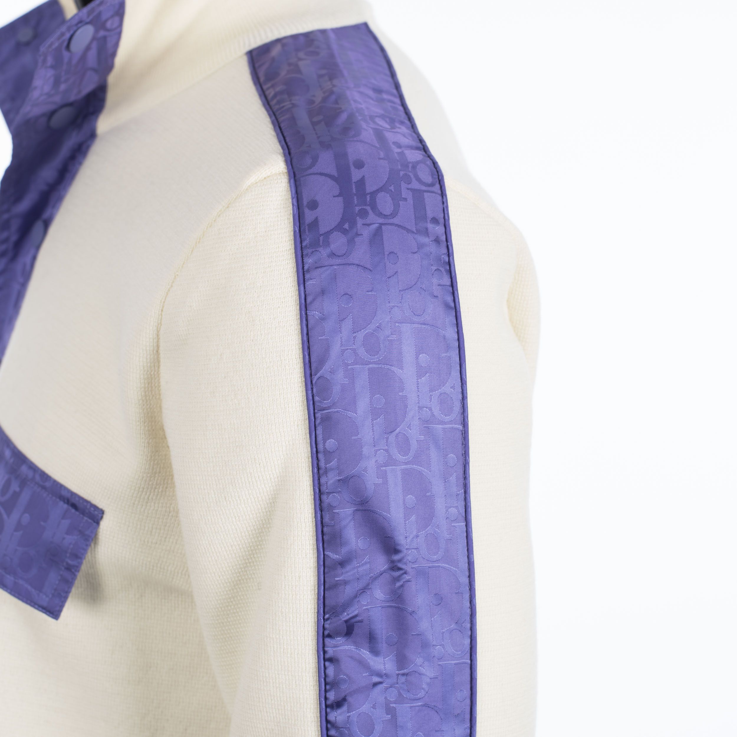 Dior High Collar Sweater With Oblique Inserts In White Wool Size US L / EU 52-54 / 3 - 11 Thumbnail