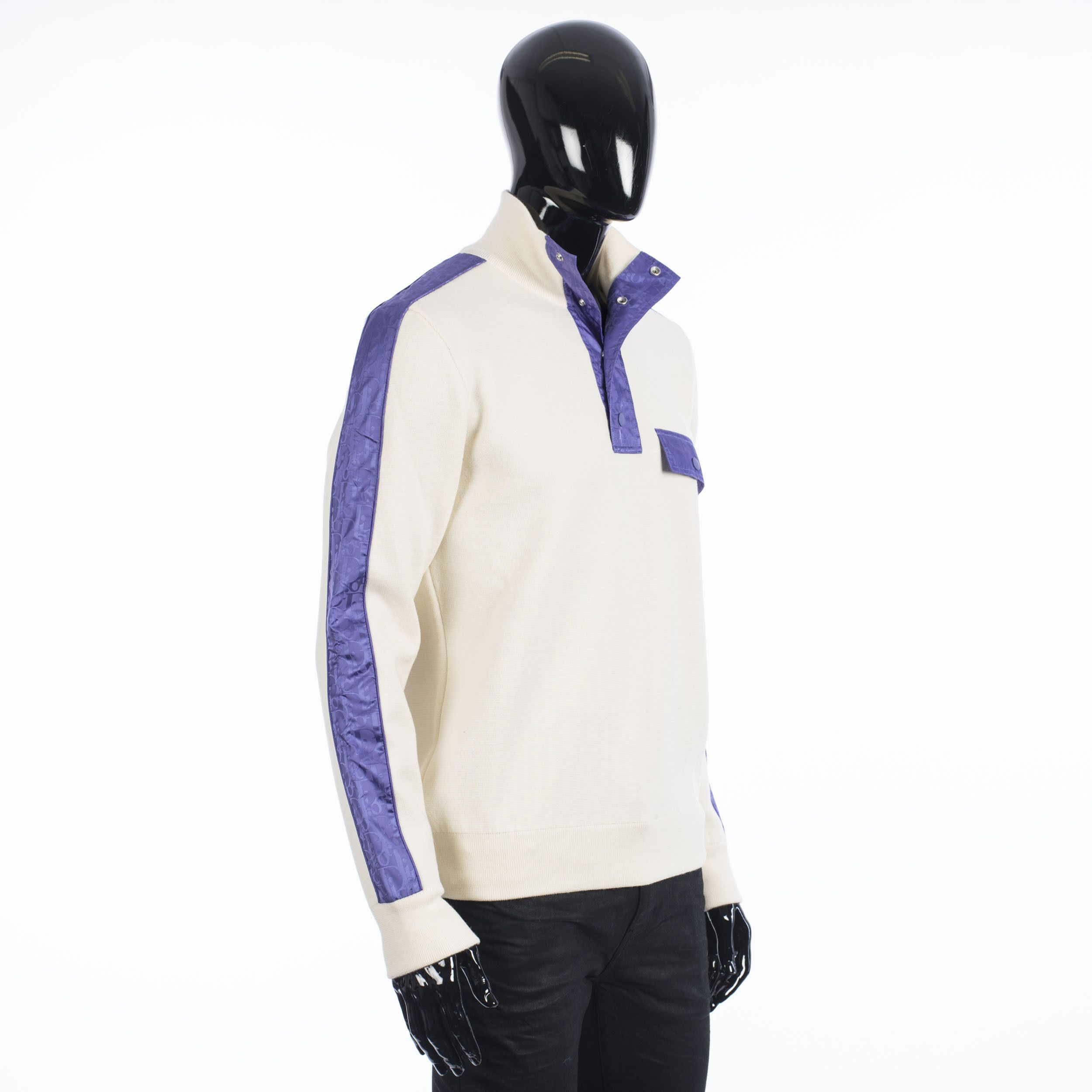 Dior High Collar Sweater With Oblique Inserts In White Wool Size US L / EU 52-54 / 3 - 8 Thumbnail