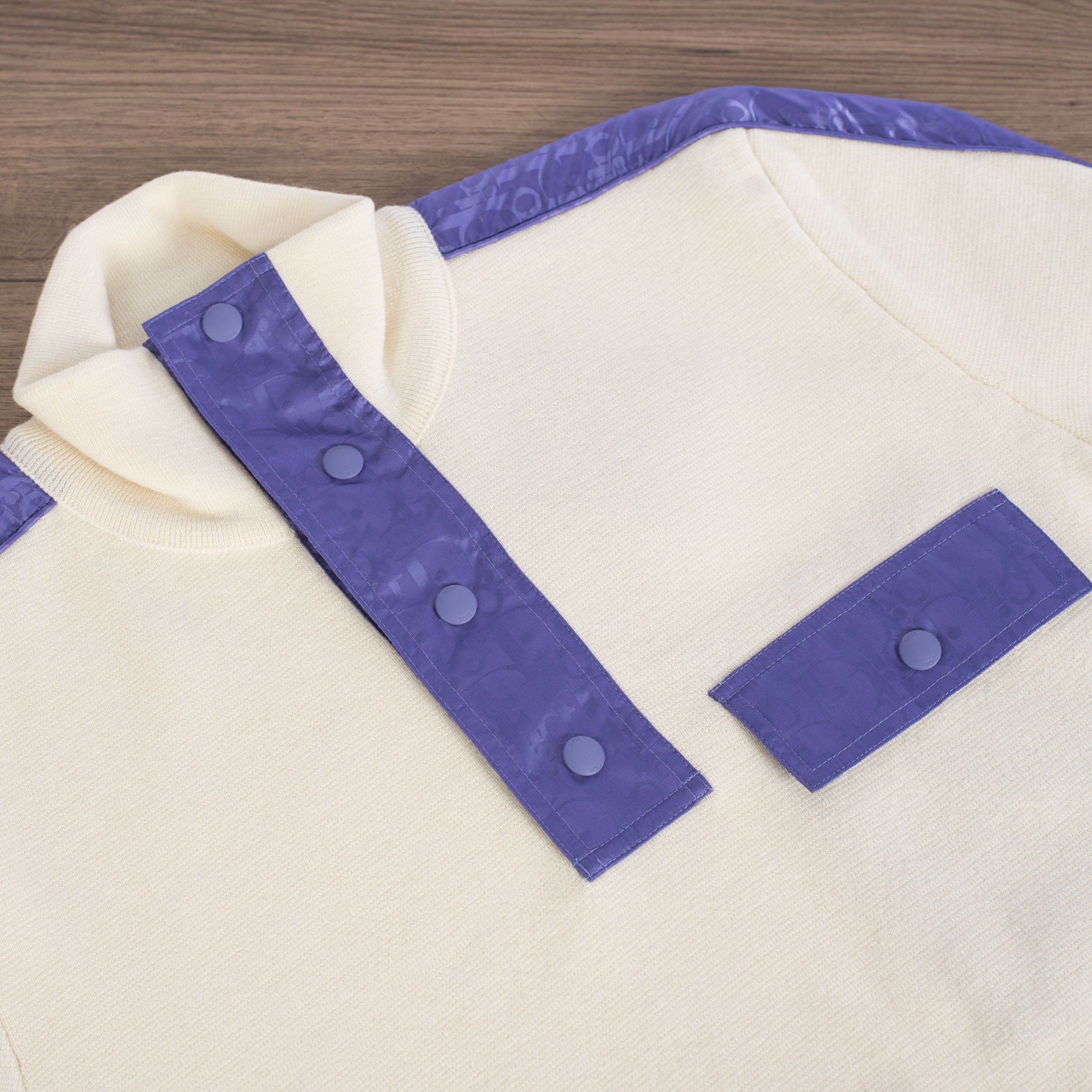 Dior High Collar Sweater With Oblique Inserts In White Wool Size US L / EU 52-54 / 3 - 13 Thumbnail