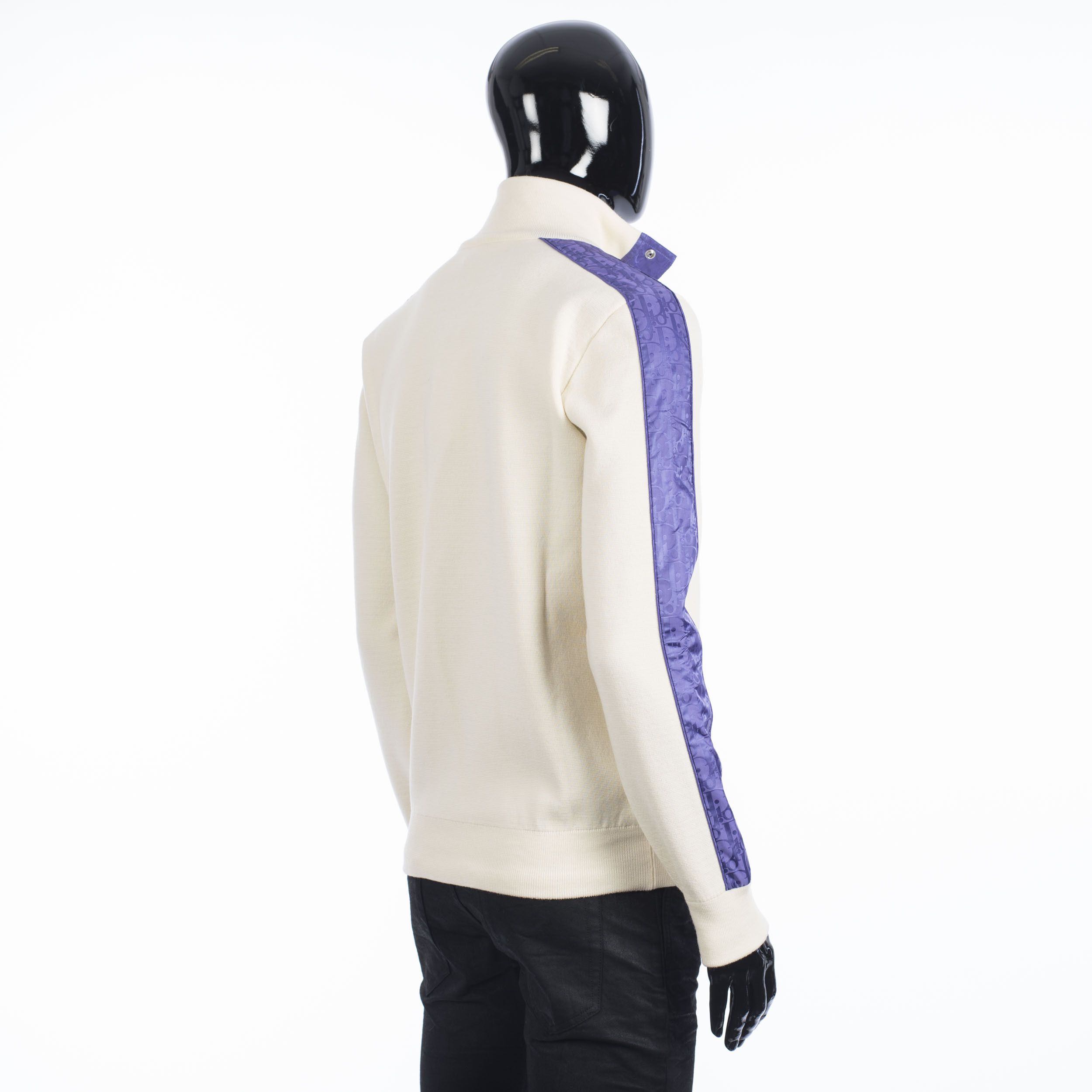 Dior High Collar Sweater With Oblique Inserts In White Wool Size US L / EU 52-54 / 3 - 6 Thumbnail