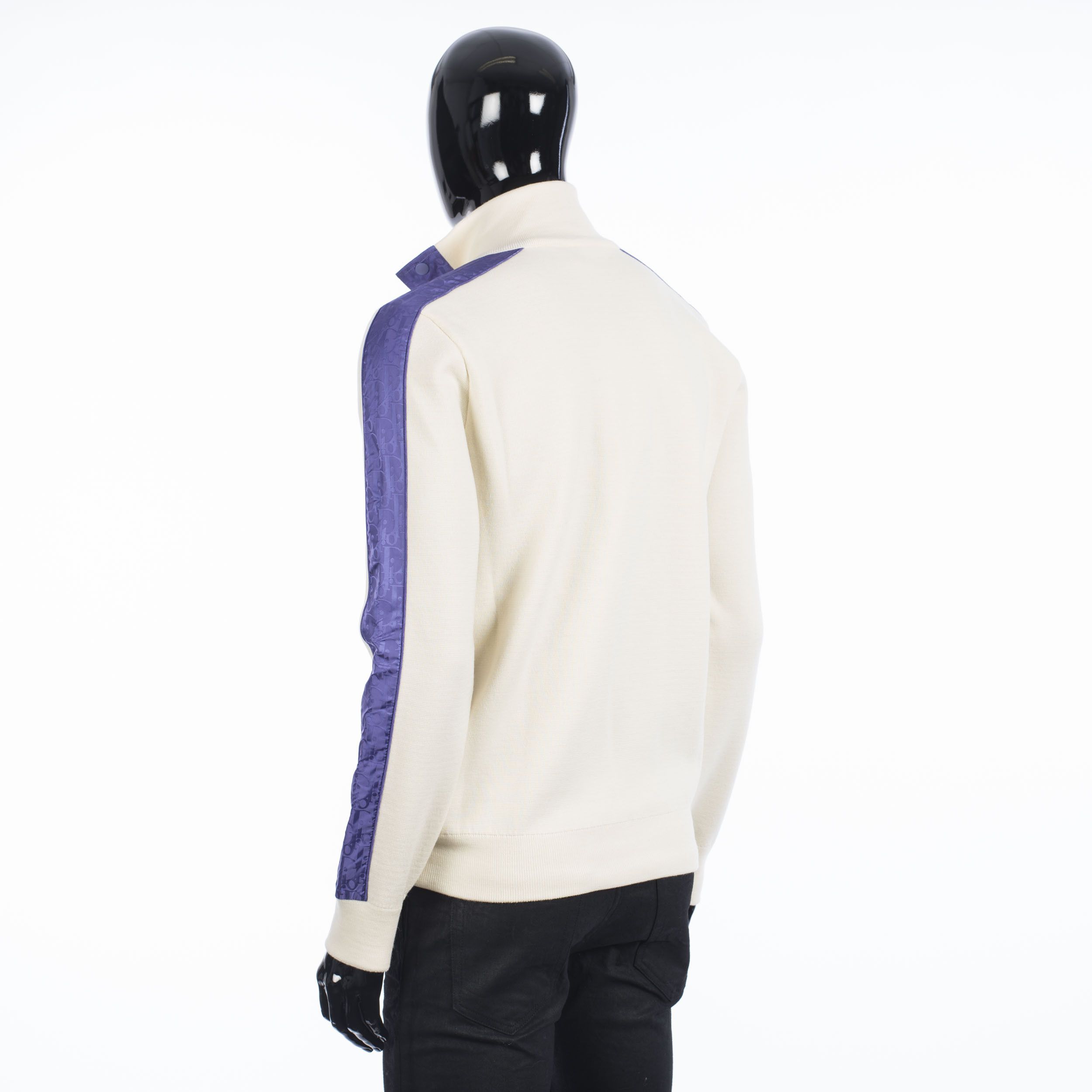 Dior High Collar Sweater With Oblique Inserts In White Wool Size US L / EU 52-54 / 3 - 4 Thumbnail