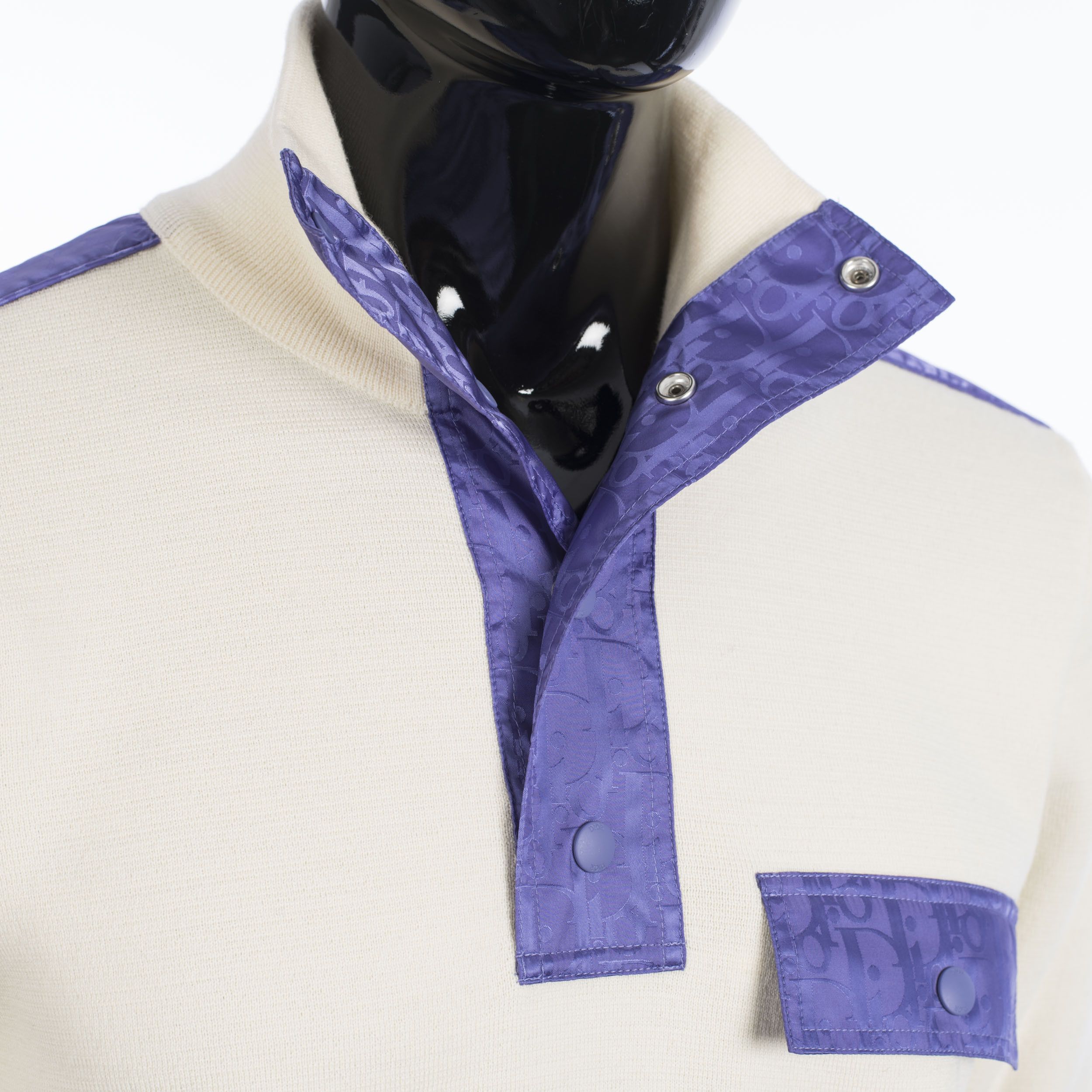 Dior High Collar Sweater With Oblique Inserts In White Wool Size US L / EU 52-54 / 3 - 9 Thumbnail