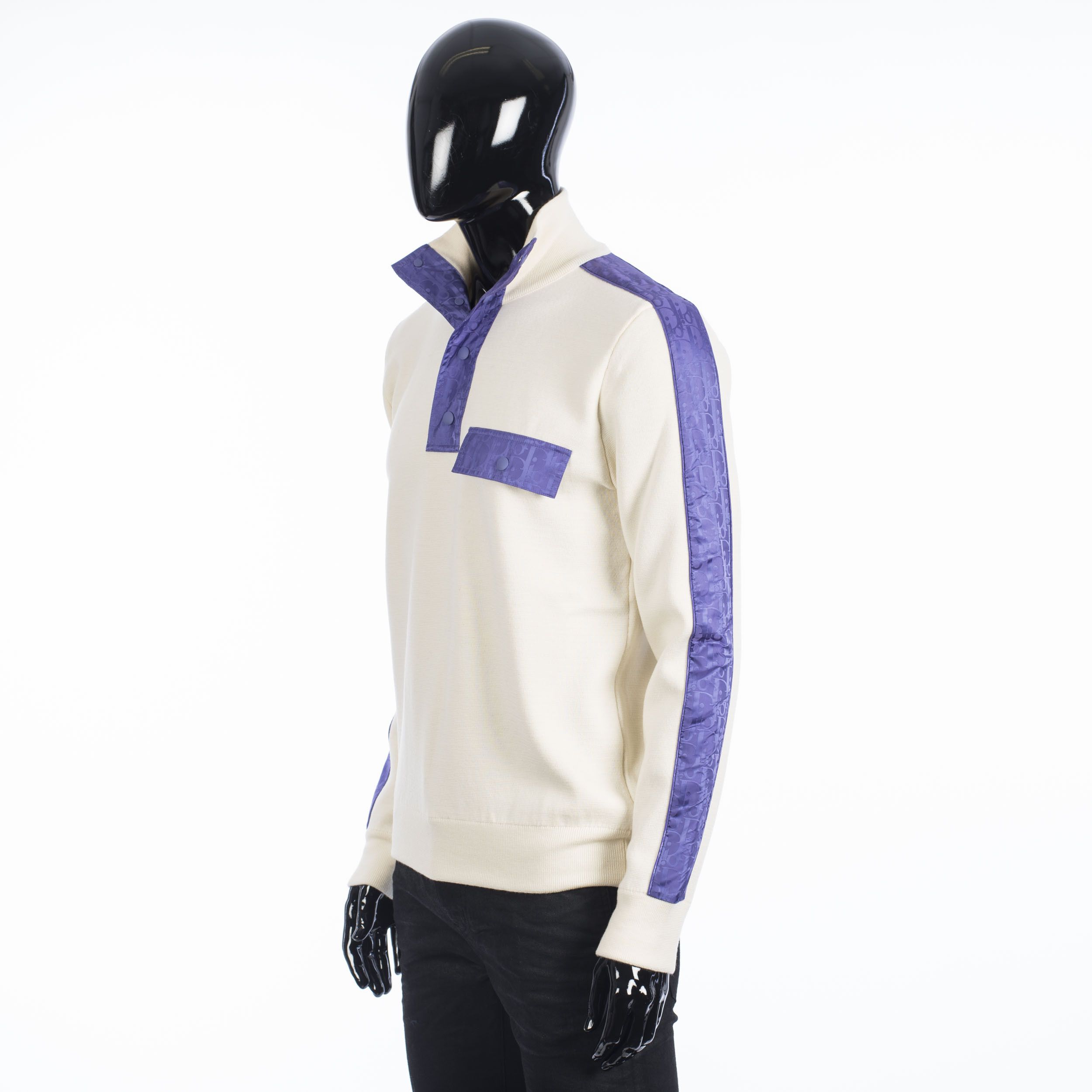 Dior High Collar Sweater With Oblique Inserts In White Wool Size US L / EU 52-54 / 3 - 2 Thumbnail