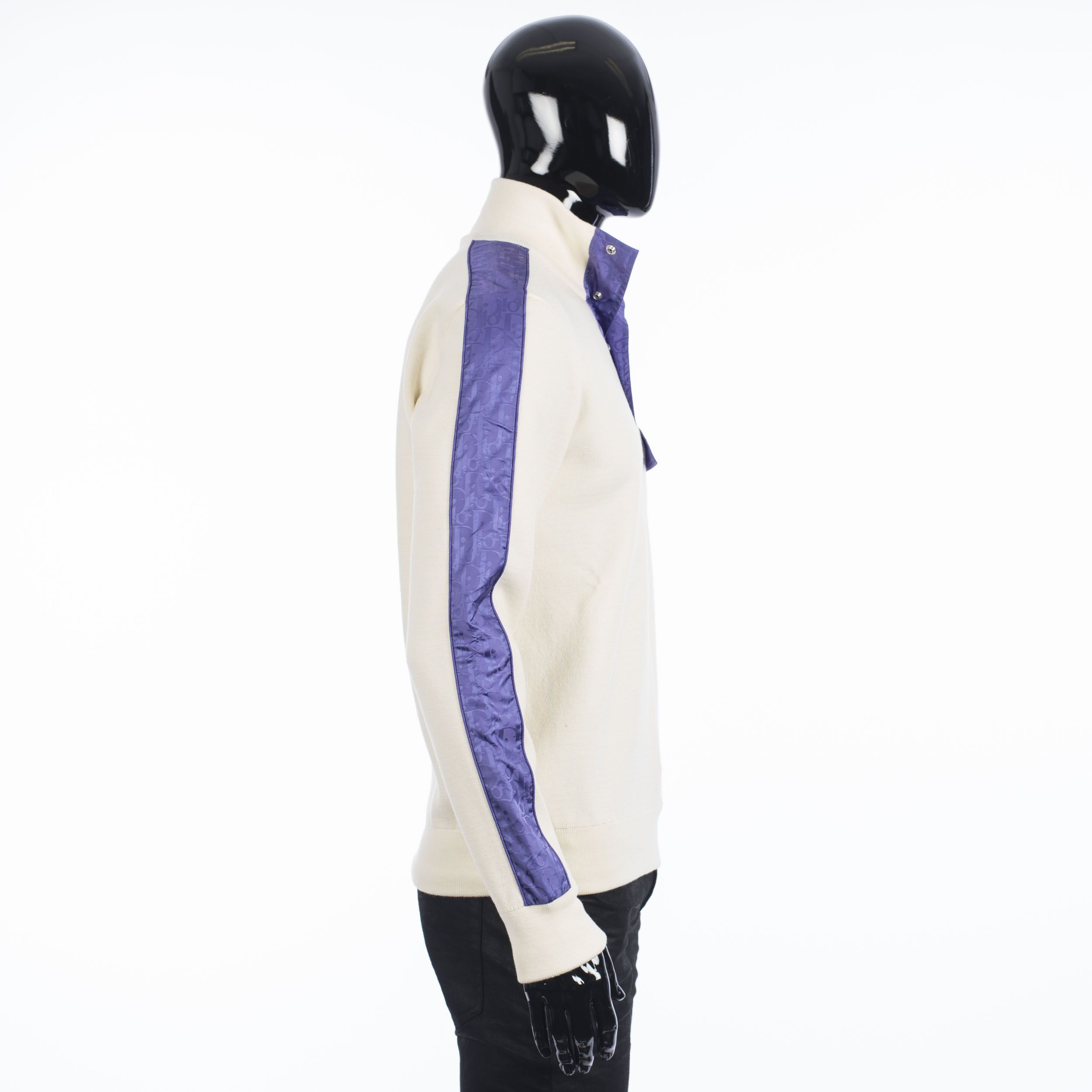 Dior High Collar Sweater With Oblique Inserts In White Wool Size US L / EU 52-54 / 3 - 7 Thumbnail