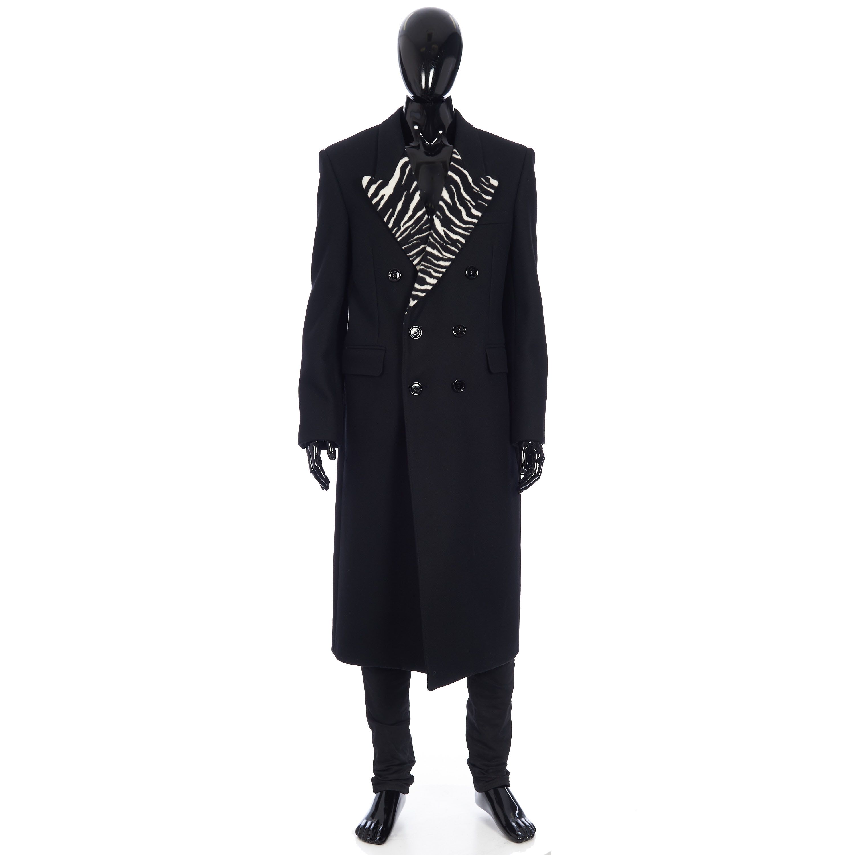 Celine Long Double-Breasted Overcoat Notch Collar Tiger Jacquard Size US M / EU 48-50 / 2 - 1 Thumbnail