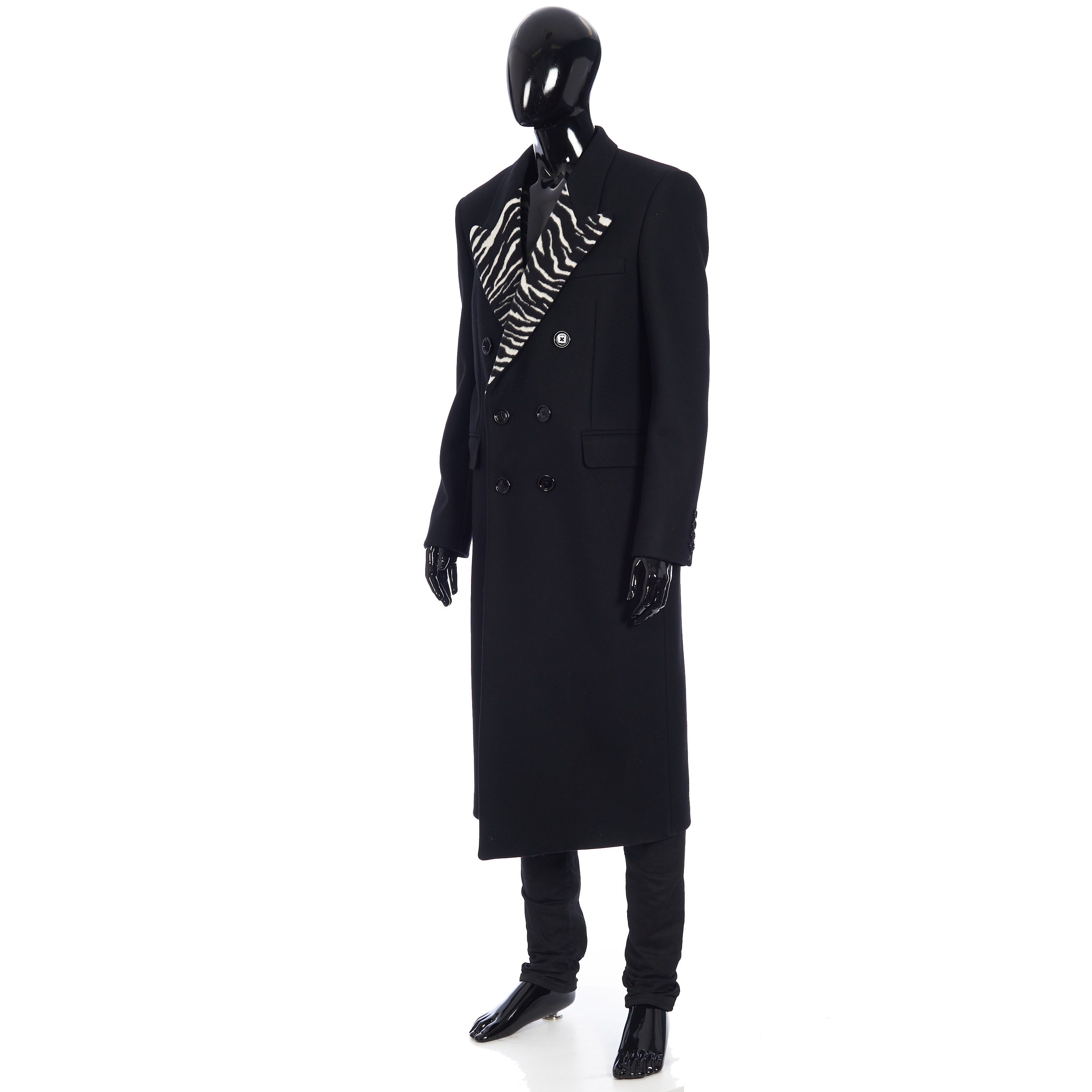 Celine Long Double-Breasted Overcoat Notch Collar Tiger Jacquard Size US M / EU 48-50 / 2 - 2 Thumbnail