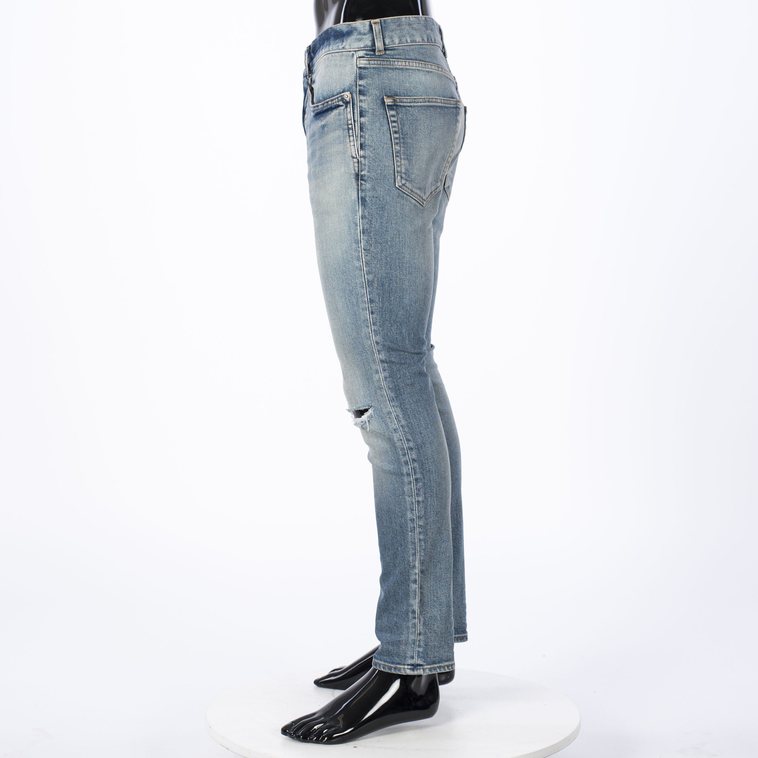 Saint Laurent Paris 790$ Skinny Blue Stretch Denim Jeans With Destroyed Knees Size US 28 / EU 44 - 4 Thumbnail