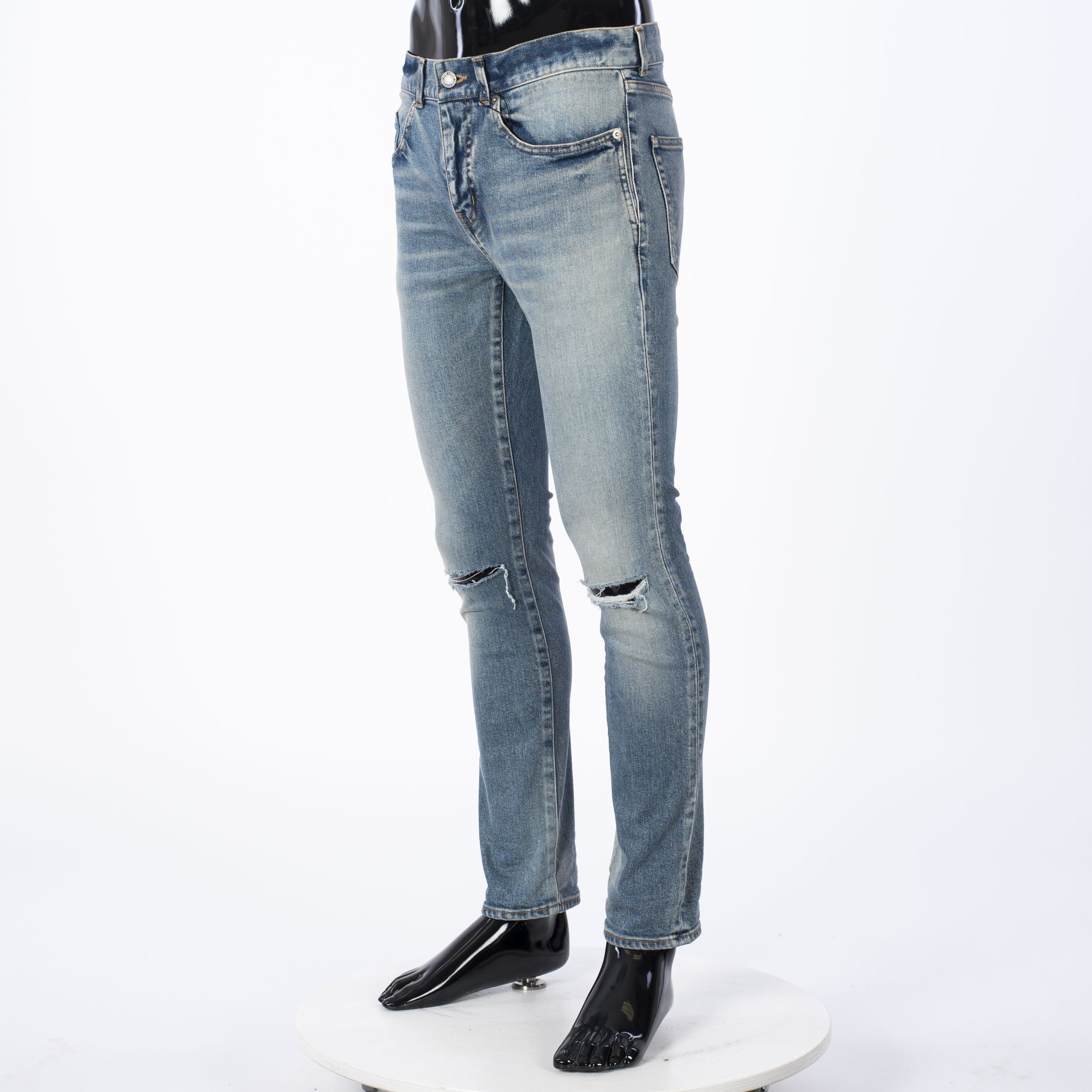Saint Laurent Paris 790$ Skinny Blue Stretch Denim Jeans With Destroyed Knees Size US 28 / EU 44 - 3 Thumbnail