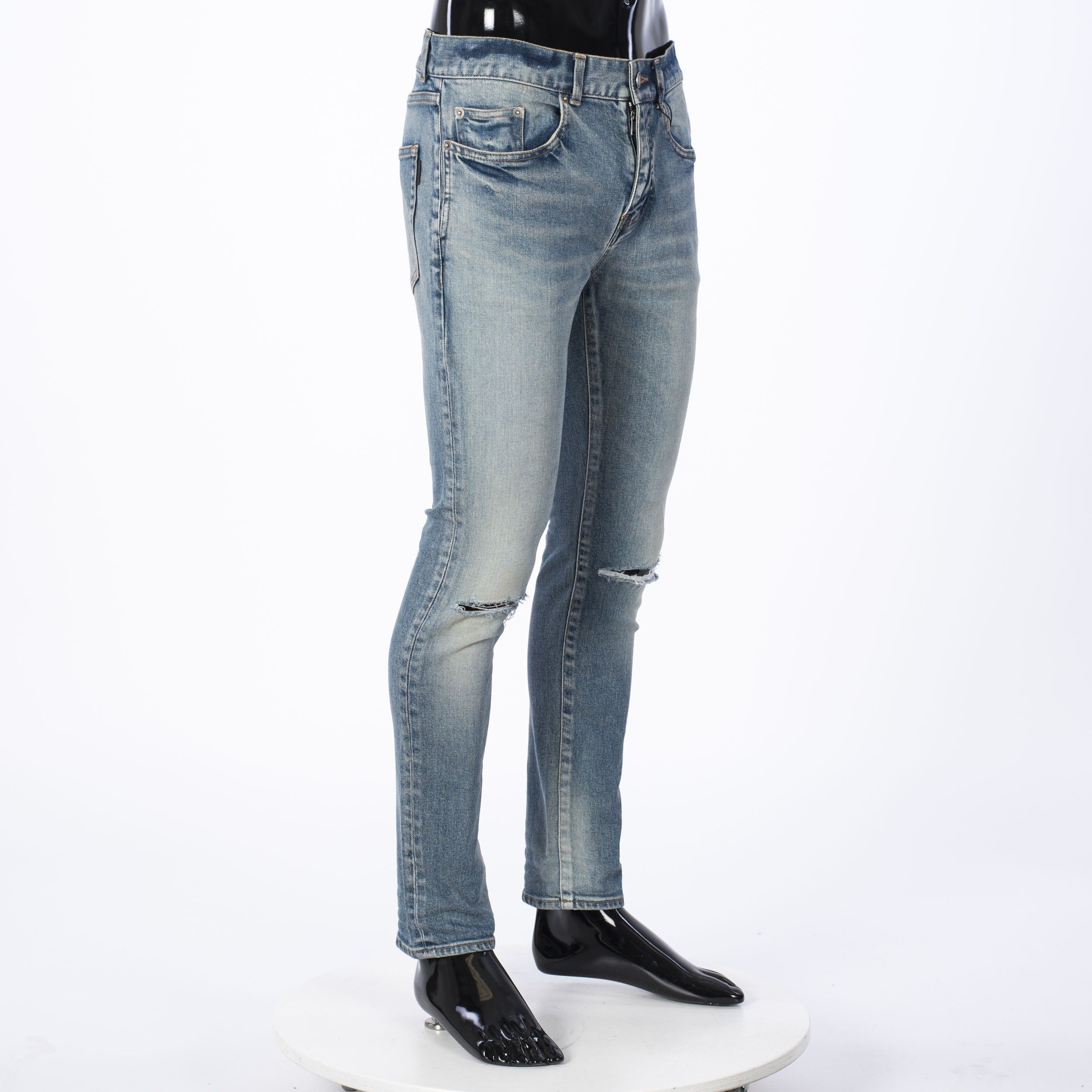 Saint Laurent Paris 790$ Skinny Blue Stretch Denim Jeans With Destroyed Knees Size US 28 / EU 44 - 9 Thumbnail