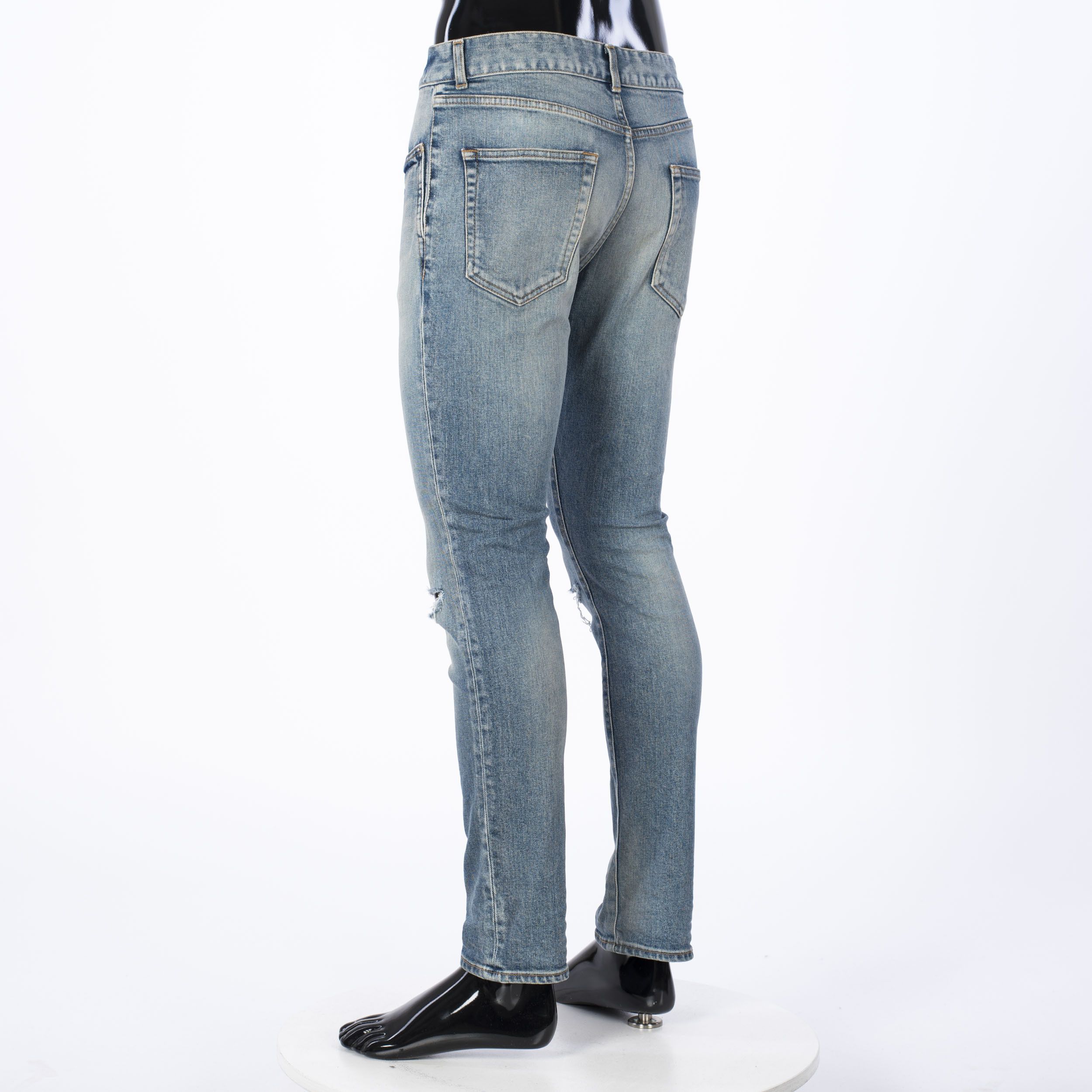 Saint Laurent Paris 790$ Skinny Blue Stretch Denim Jeans With Destroyed Knees Size US 28 / EU 44 - 5 Thumbnail