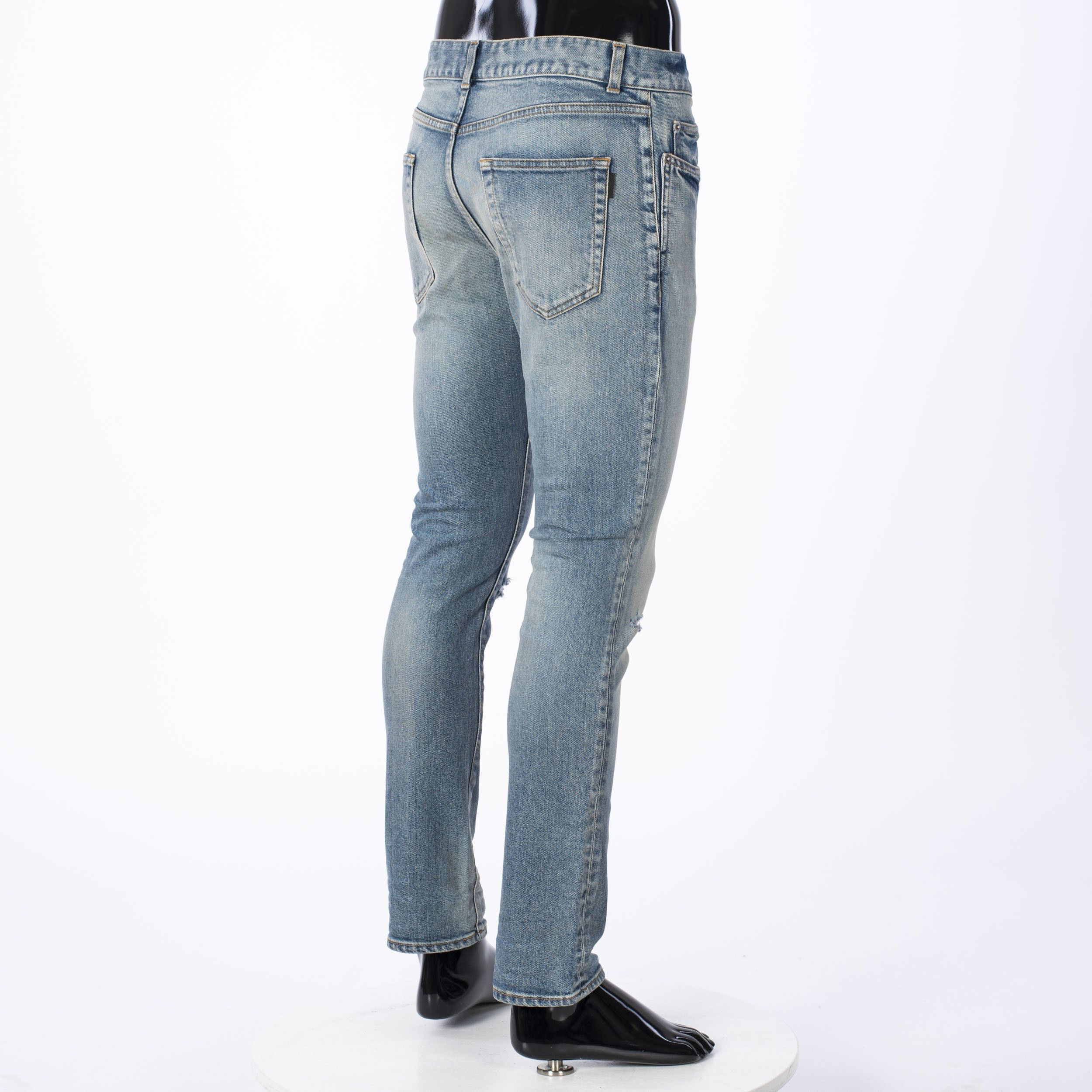 Saint Laurent Paris 790$ Skinny Blue Stretch Denim Jeans With Destroyed Knees Size US 28 / EU 44 - 7 Thumbnail