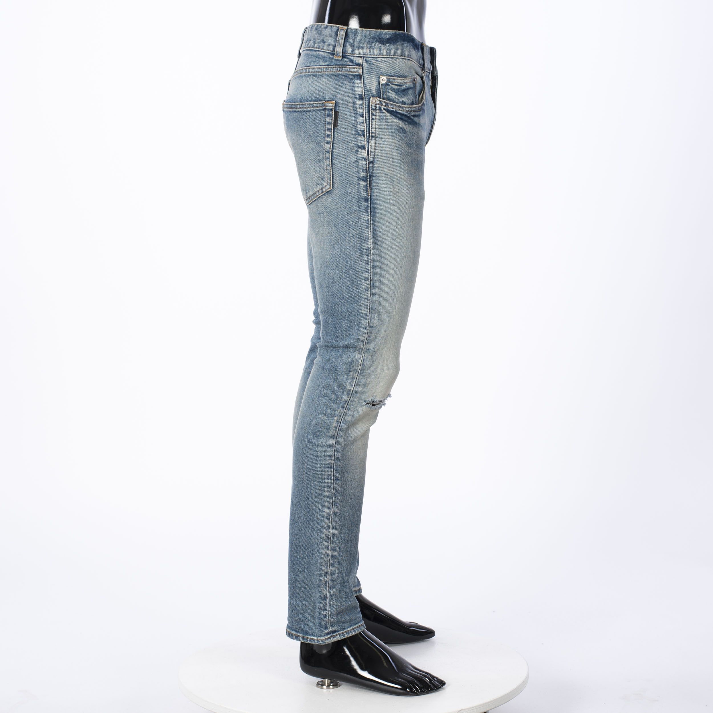 Saint Laurent Paris 790$ Skinny Blue Stretch Denim Jeans With Destroyed Knees Size US 28 / EU 44 - 8 Thumbnail