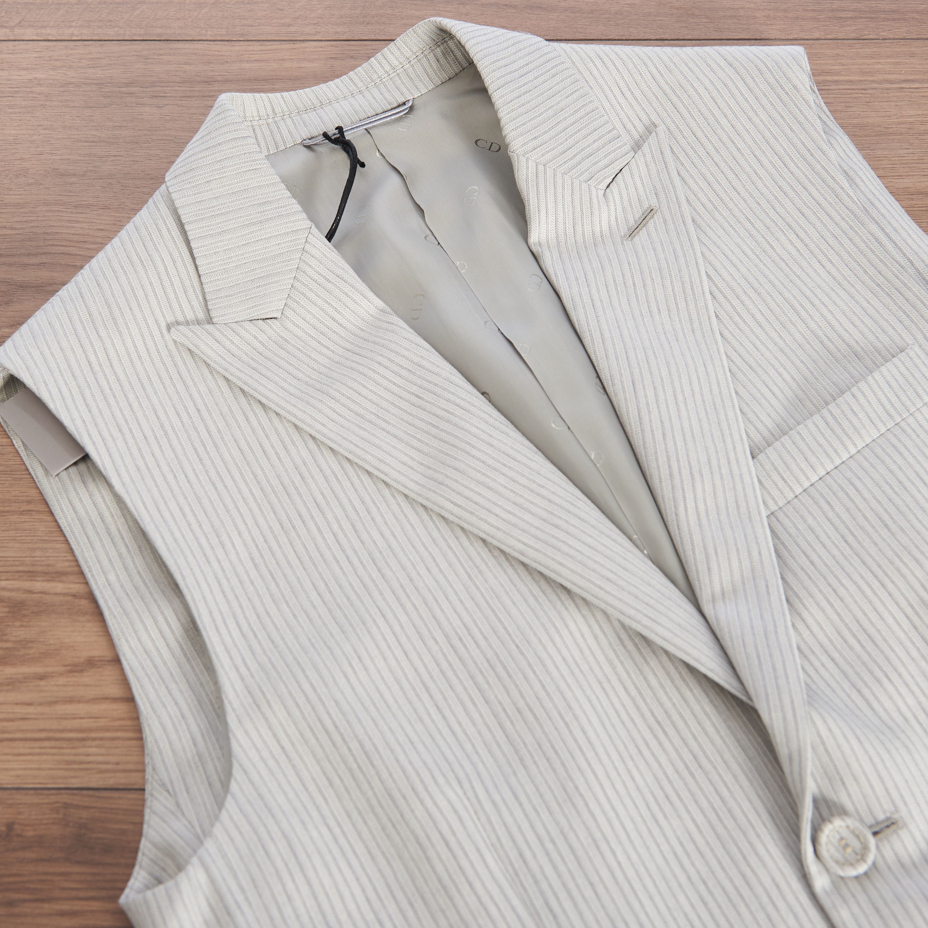 Dior Striped Sleeveless Jacket & Scarf In Beige Wool Twill Size 36R - 19 Thumbnail
