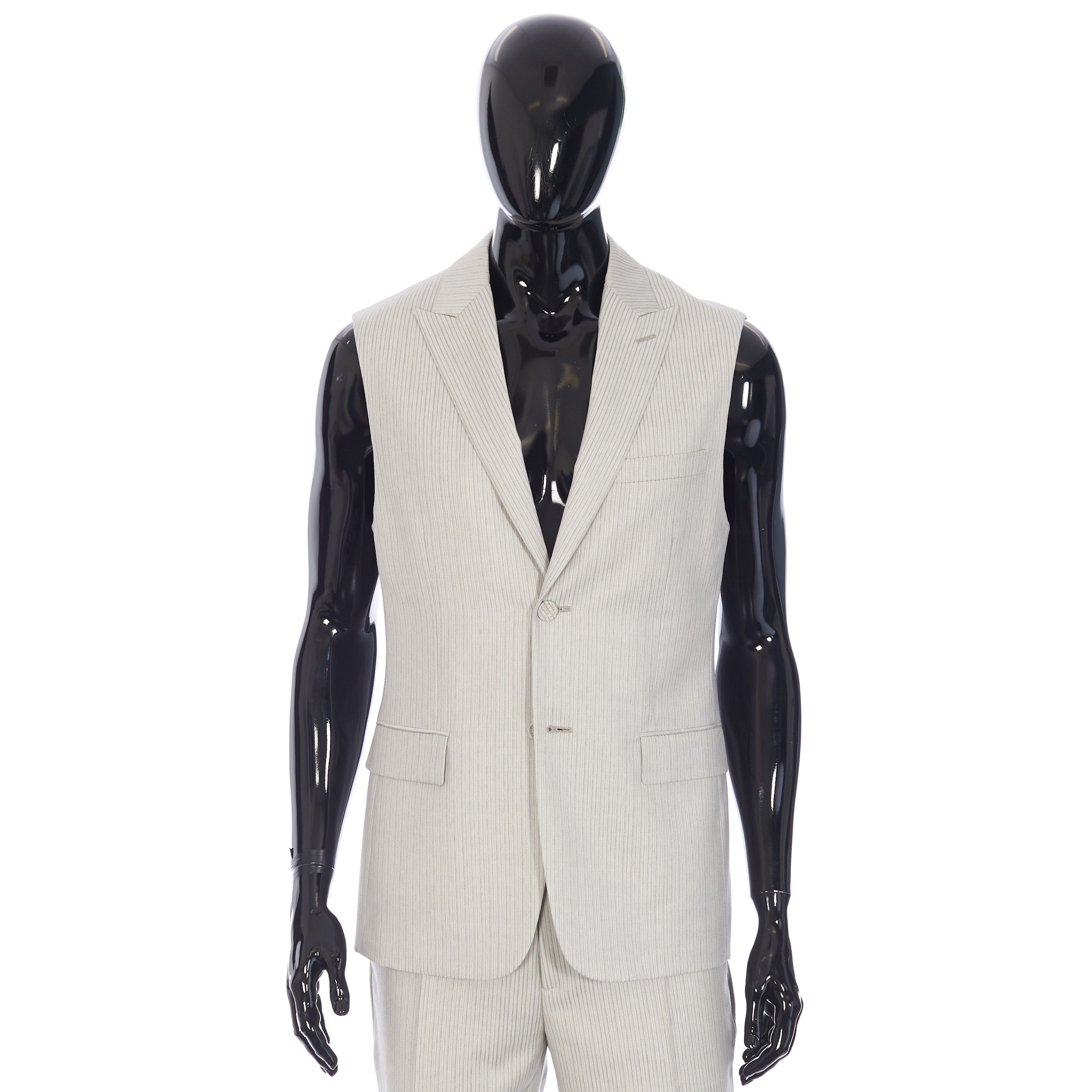 Dior Striped Sleeveless Jacket & Scarf In Beige Wool Twill Size 36R - 4 Thumbnail