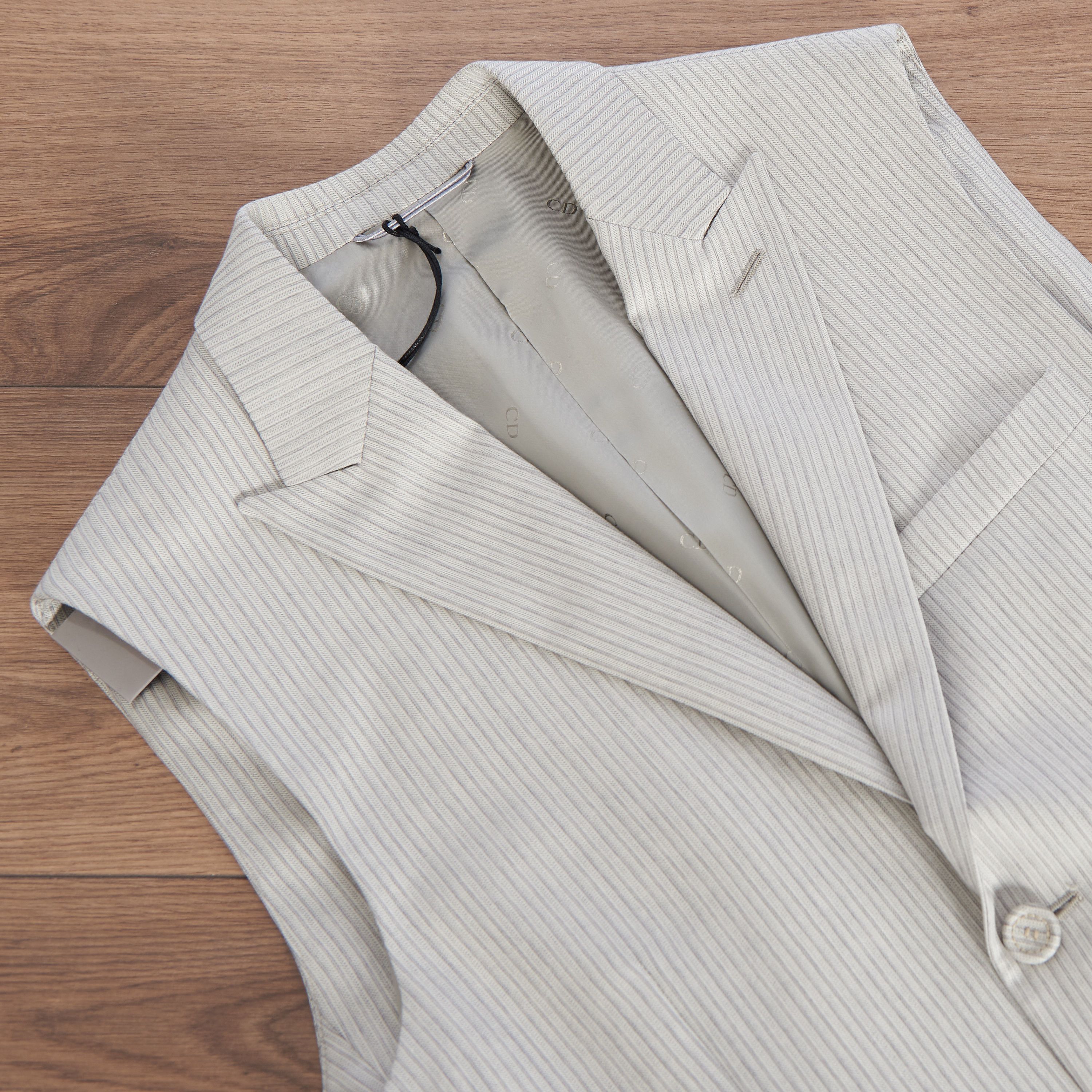 Dior Striped Sleeveless Jacket & Scarf In Beige Wool Twill Size 36R - 15 Thumbnail
