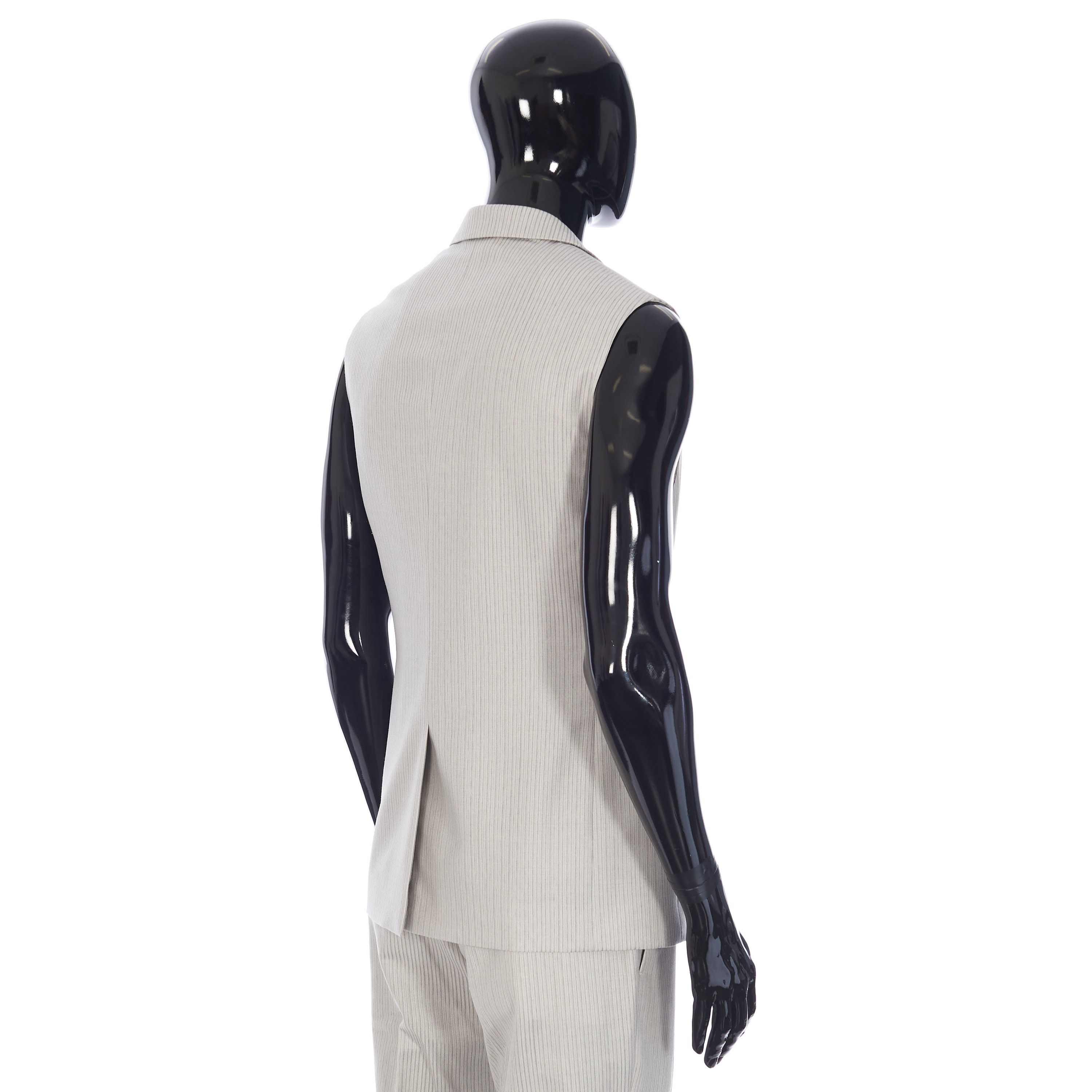 Dior Striped Sleeveless Jacket & Scarf In Beige Wool Twill Size 36R - 8 Thumbnail