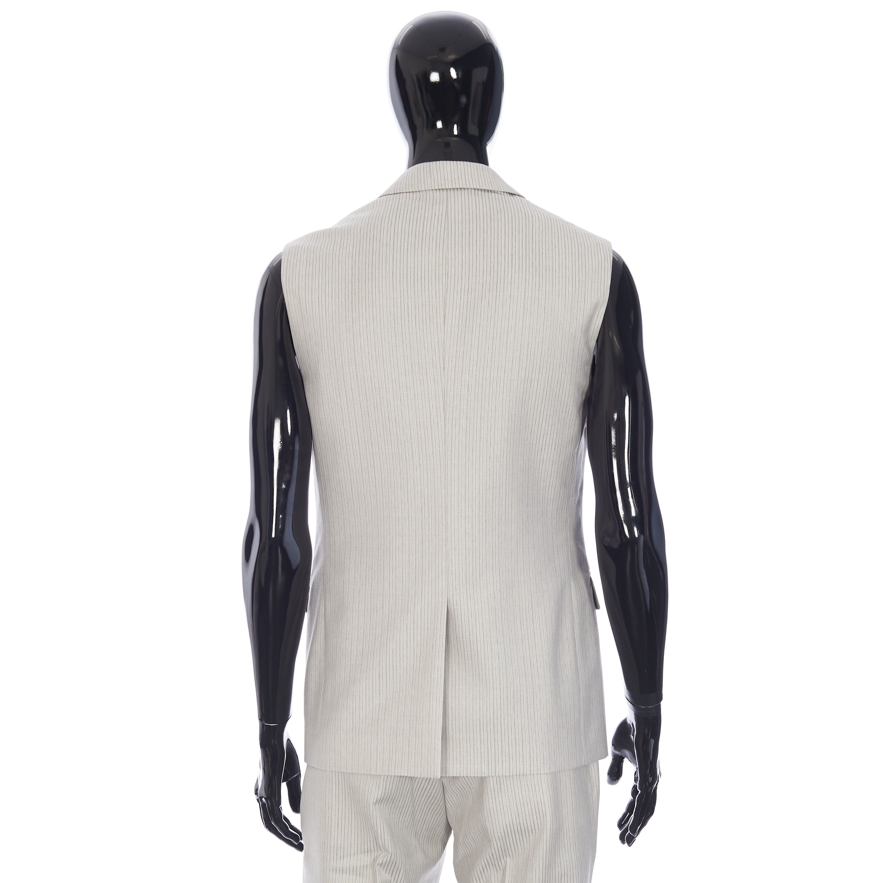 Dior Striped Sleeveless Jacket & Scarf In Beige Wool Twill Size 36R - 7 Thumbnail