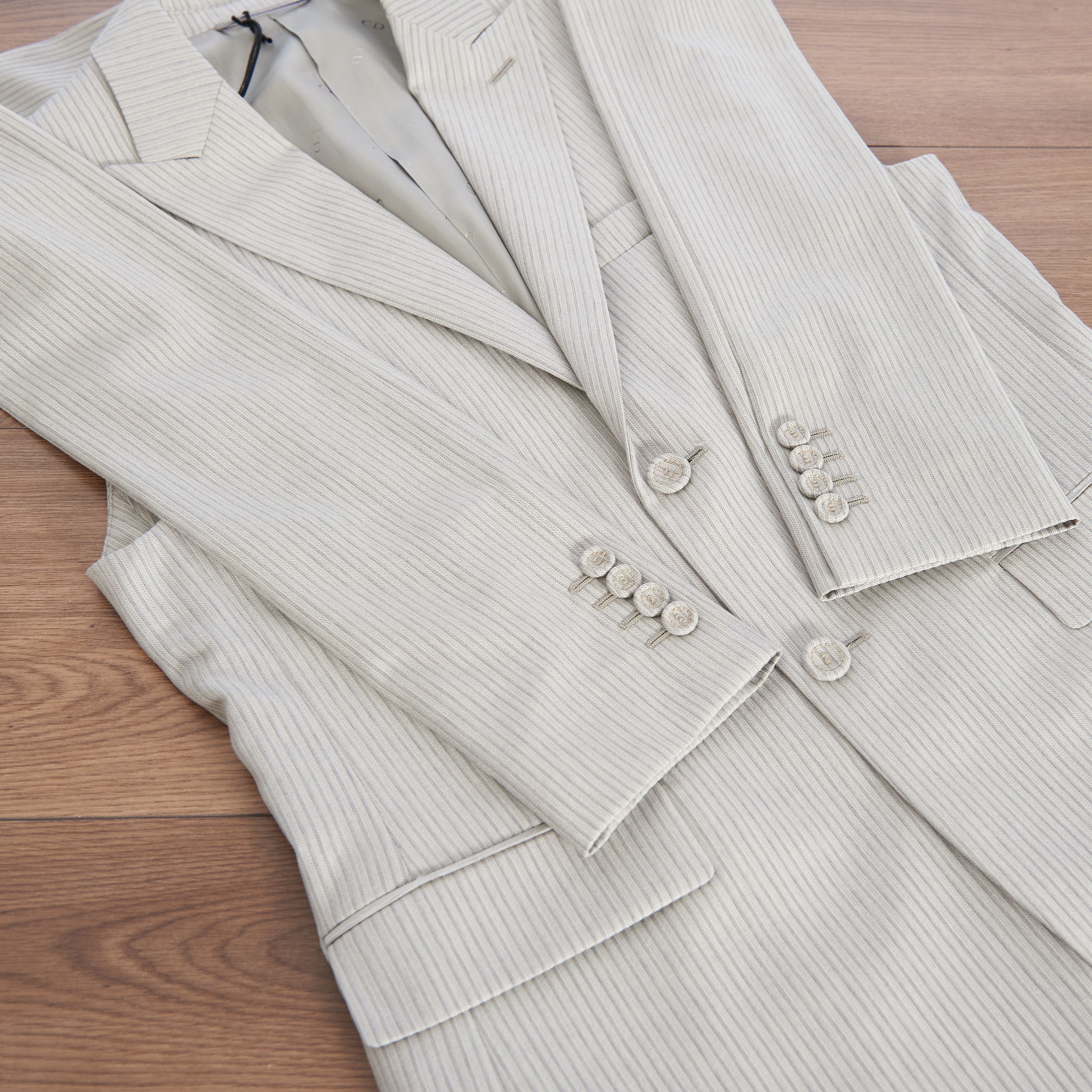 Dior Striped Sleeveless Jacket & Scarf In Beige Wool Twill Size 36R - 18 Thumbnail