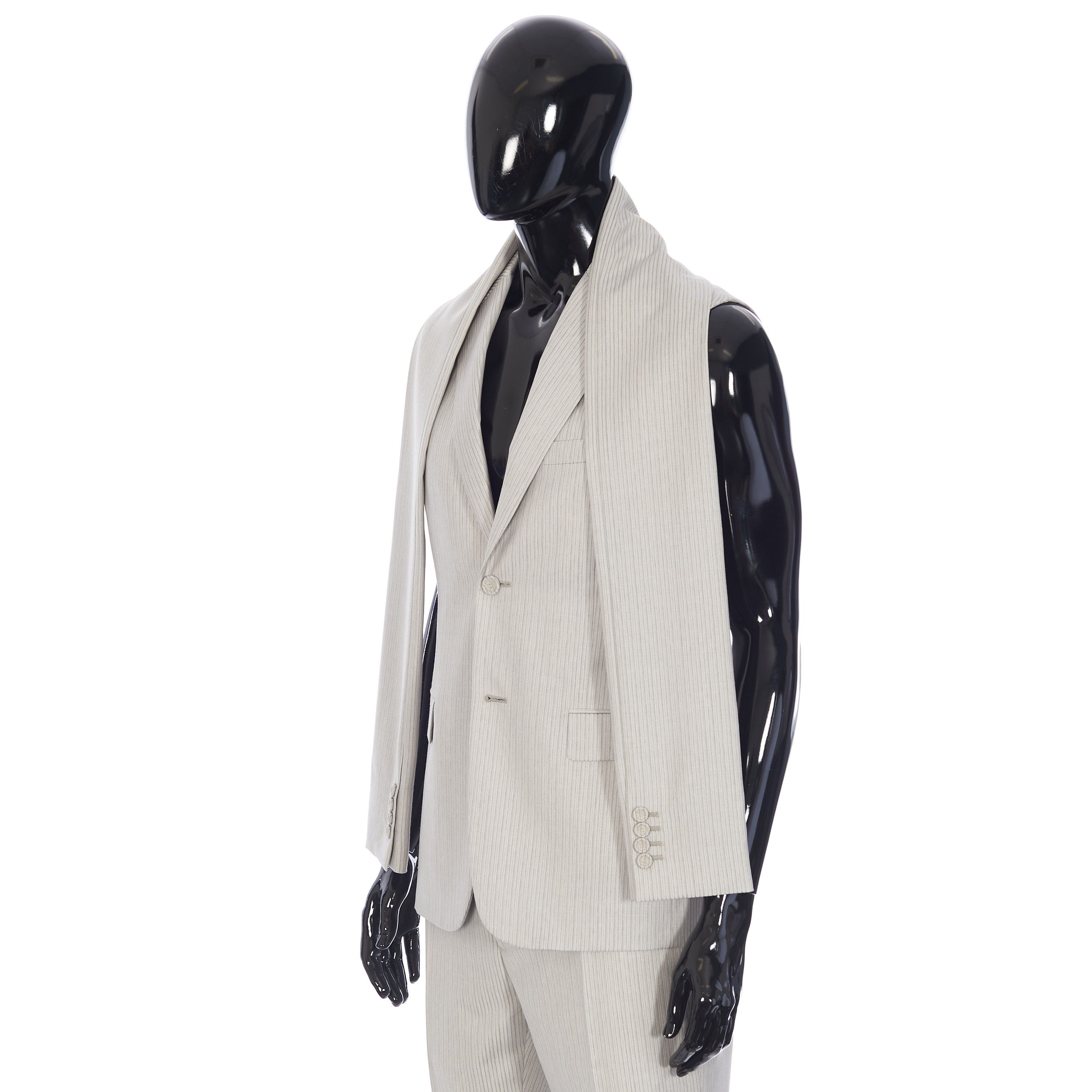 Dior Striped Sleeveless Jacket & Scarf In Beige Wool Twill Size 36R - 2 Thumbnail