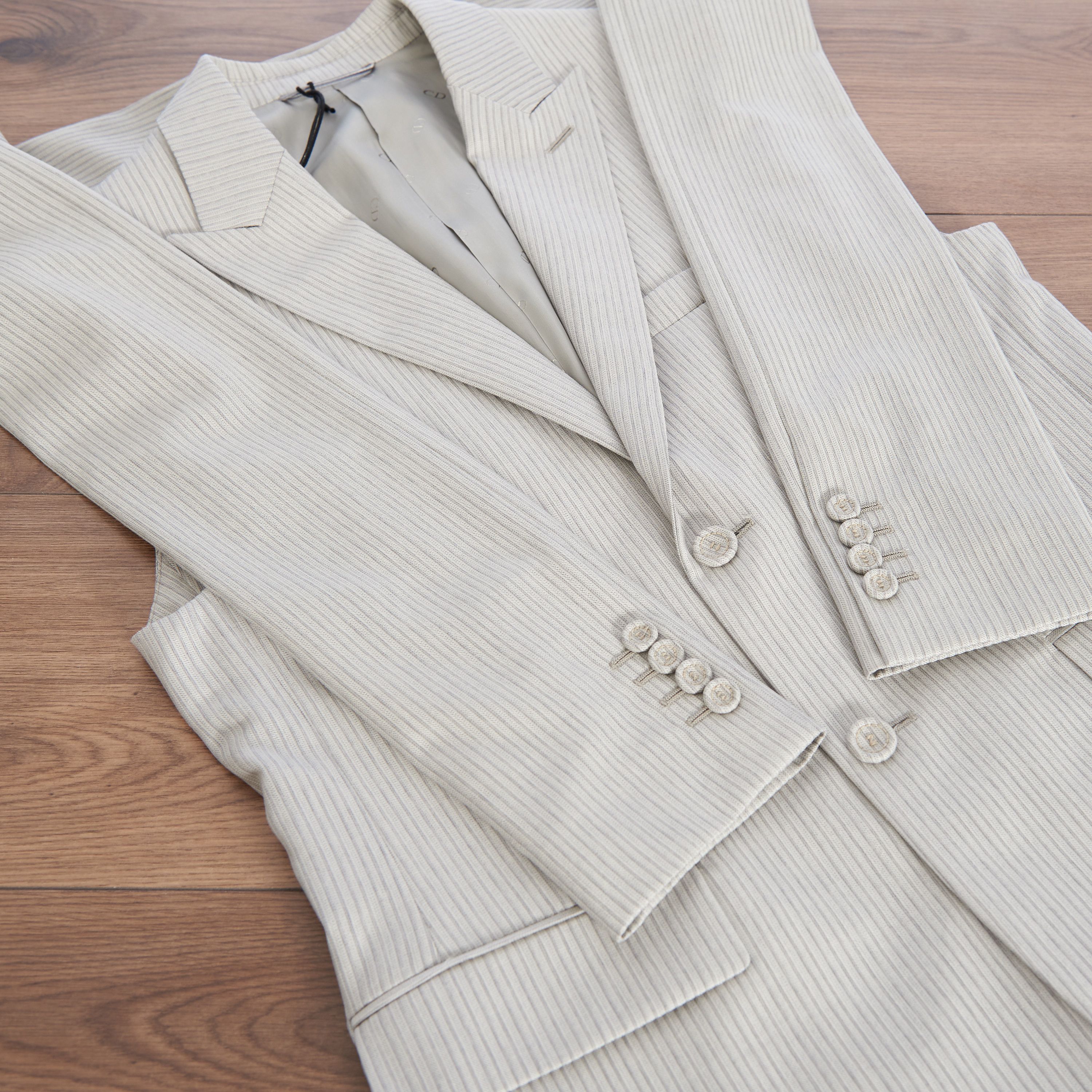 Dior Striped Sleeveless Jacket & Scarf In Beige Wool Twill Size 36R - 17 Thumbnail