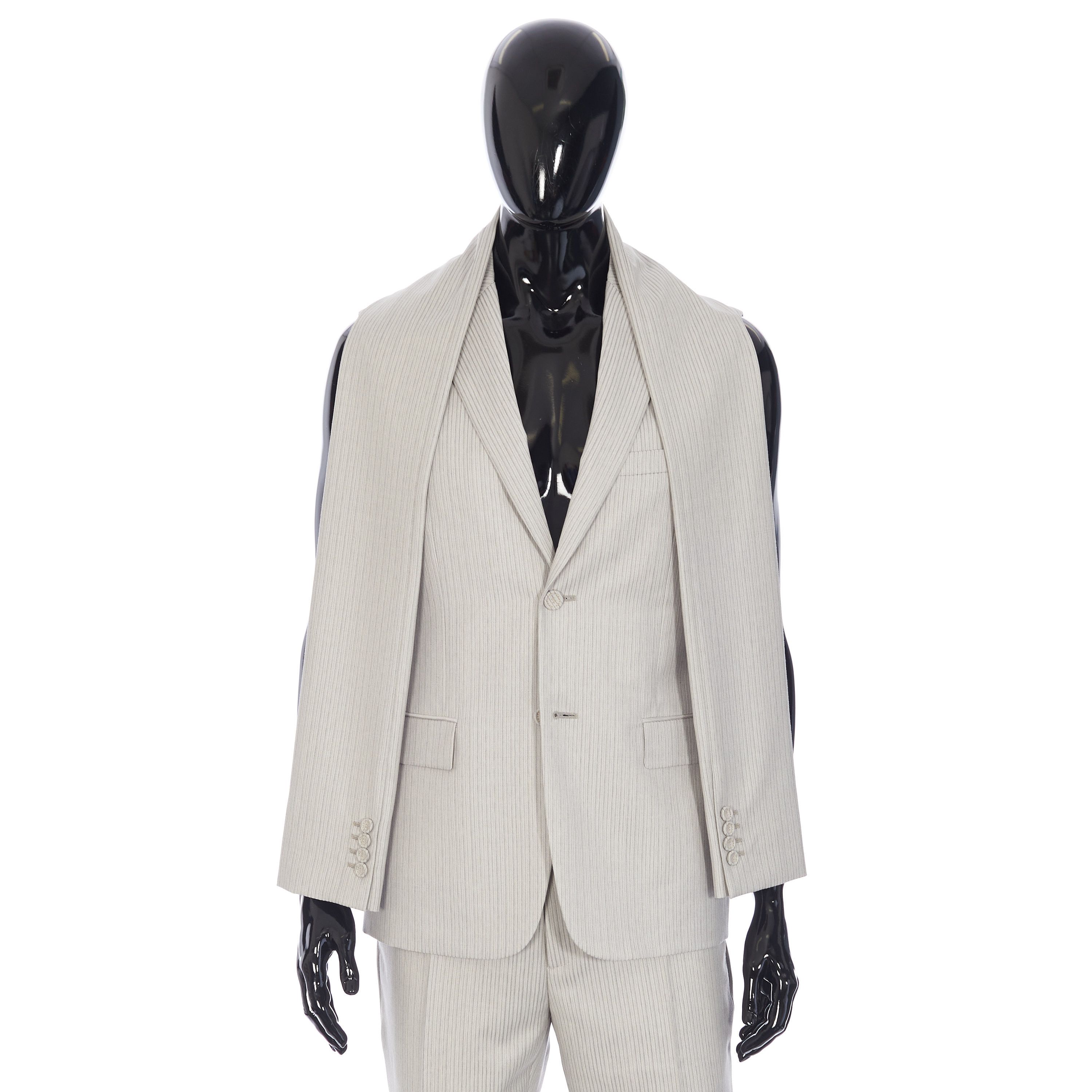 Dior Striped Sleeveless Jacket & Scarf In Beige Wool Twill Size 36R - 1 Thumbnail