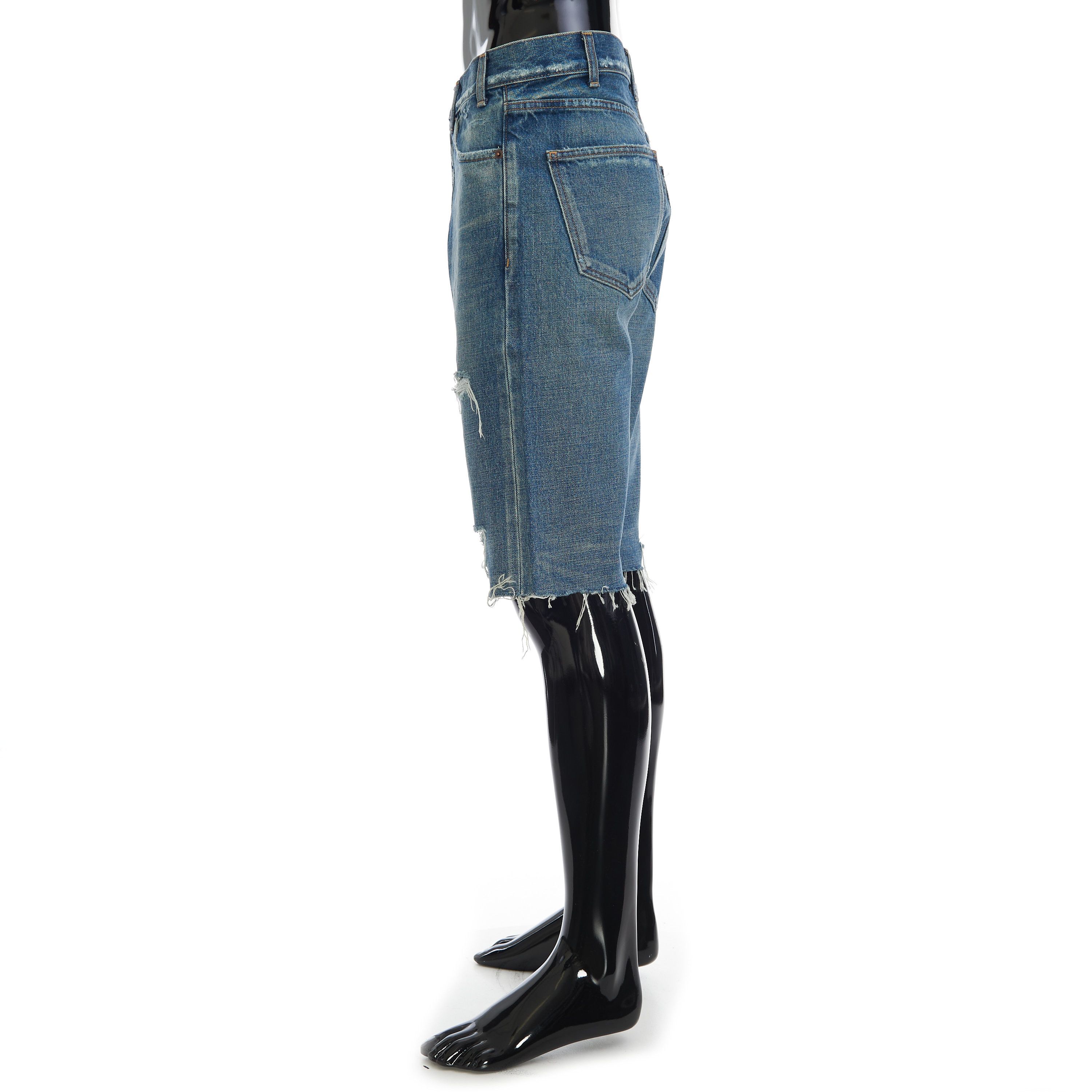 Celine Kurt Mid-Rise Shorts In Destroyed Thrash Wash Denim Size US 29 - 3 Thumbnail