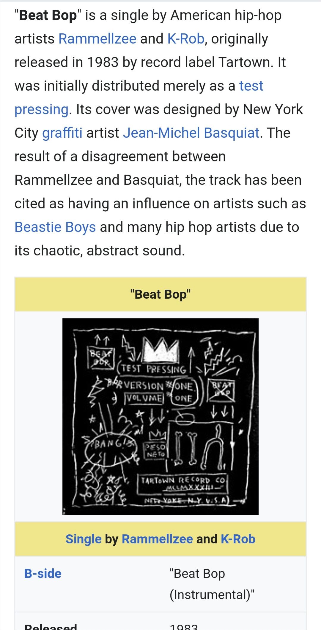 Jean-Michel Basquiat RAMMELLZEE vs K-ROB JEAN MICHEL BASQUIAT "BEAT BOP" Size US M / EU 48-50 / 2 - 5 Thumbnail