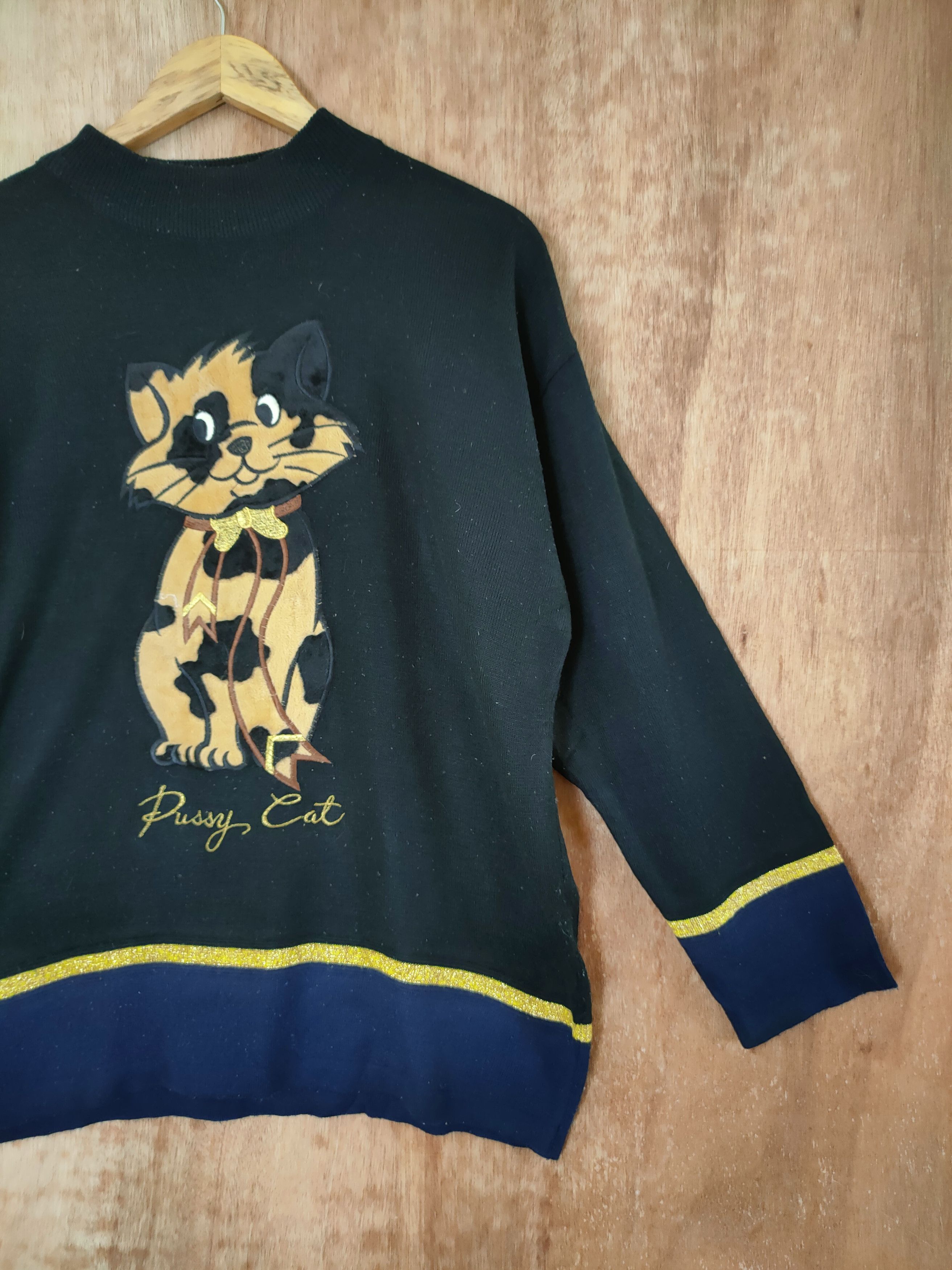 Homespun Knitwear DLL Pussy Cat knitwear vintage streetwear black #46-471 Size XL / US 12-14 / IT 48-50 - 3 Thumbnail