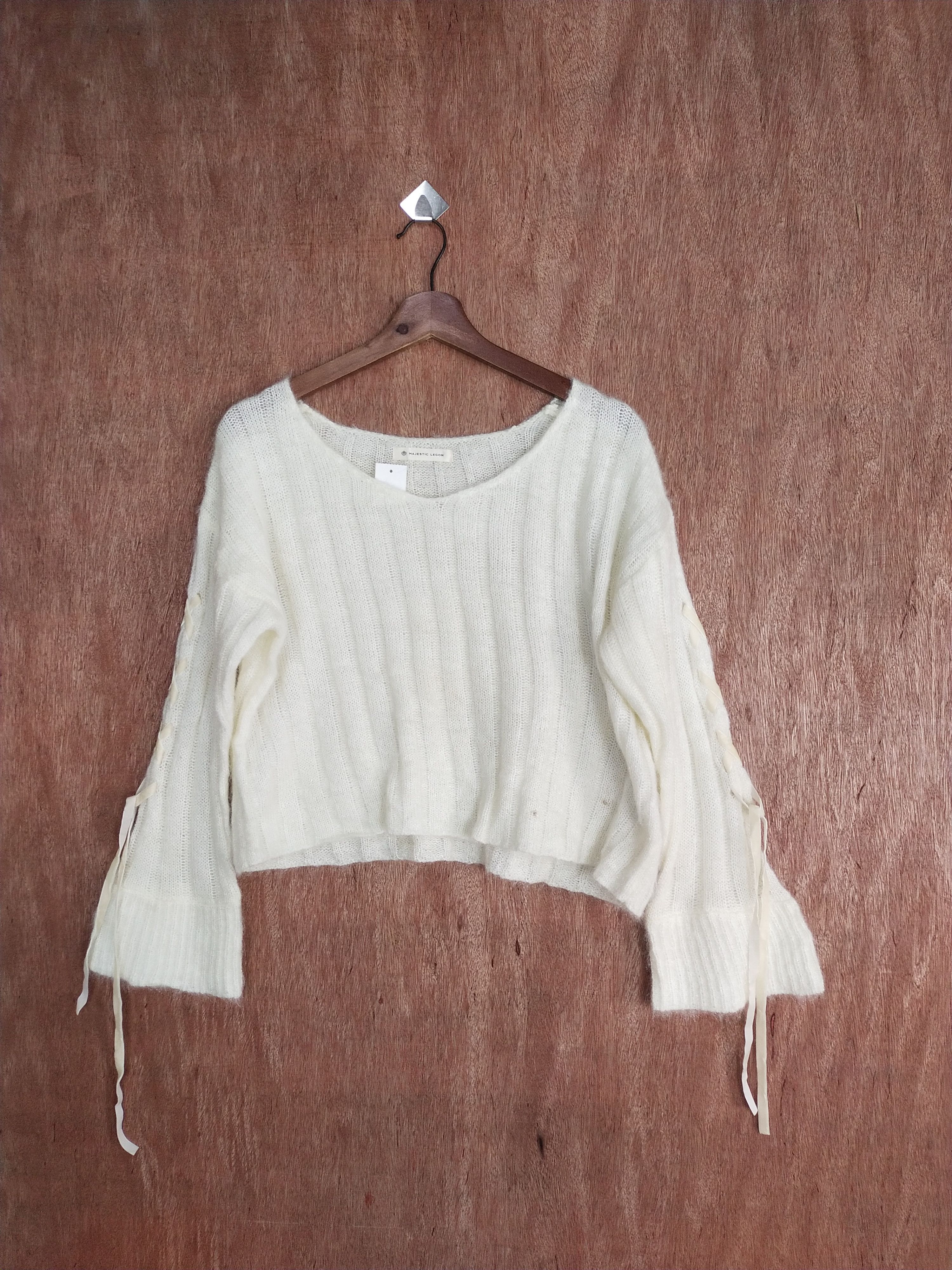 Homespun Knitwear × Japanese Brand Majestic legon crop top cream mohair knitwear #S040 Size M / US 6-8 / IT 42-44 - 1 Thumbnail