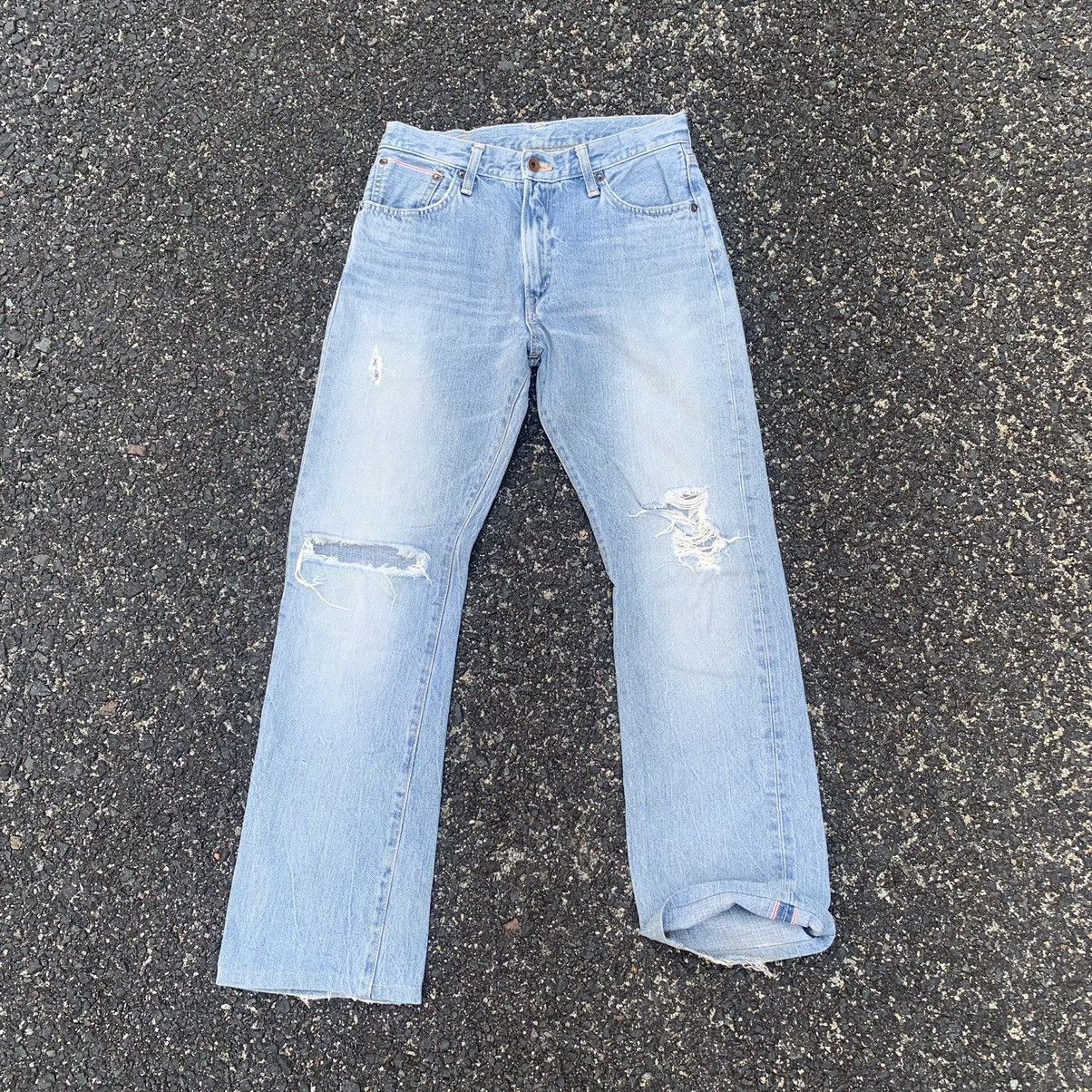 image of Distressed Denim x Vintage Redline Vintage Edwin 505 Jeans Light Wash Denim Pants in Blue (Size 29)