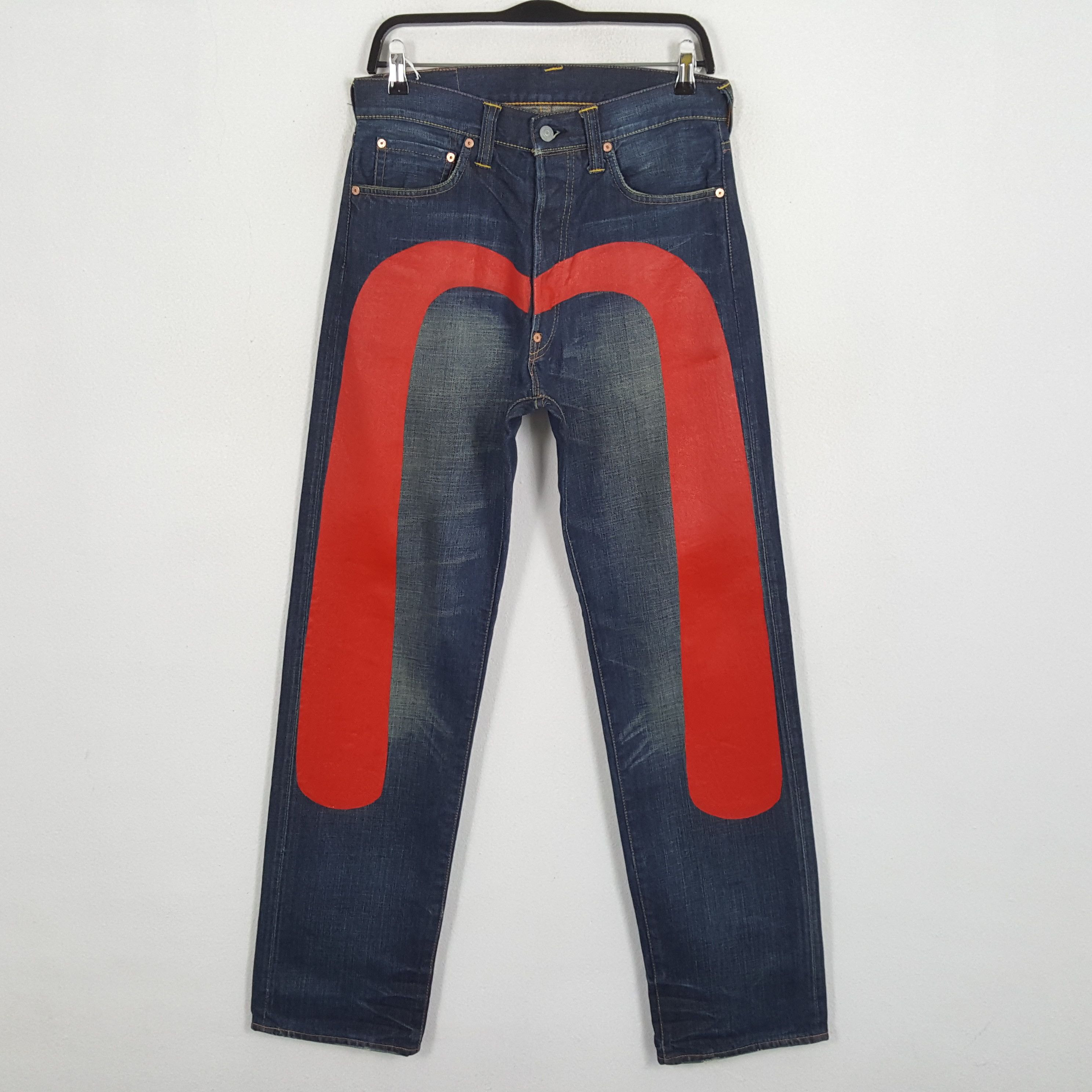 Pre-owned Evisu X Vintage Evisu Streetwear Custom Logo Jeans In Blue Jean