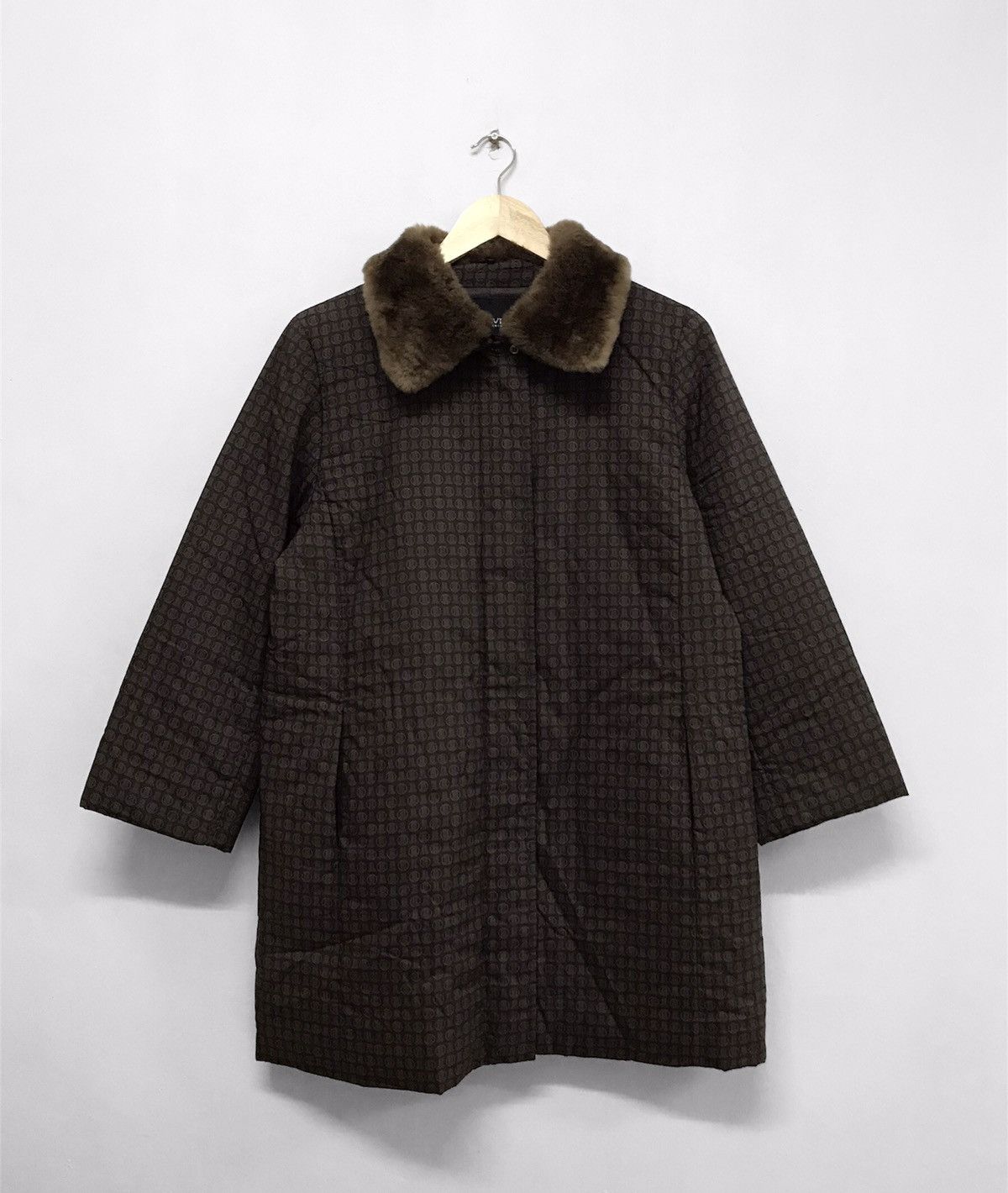 image of Vintage Lanvin Monogram Light Puffer Jacket in Brown, Women's (Size Medium)